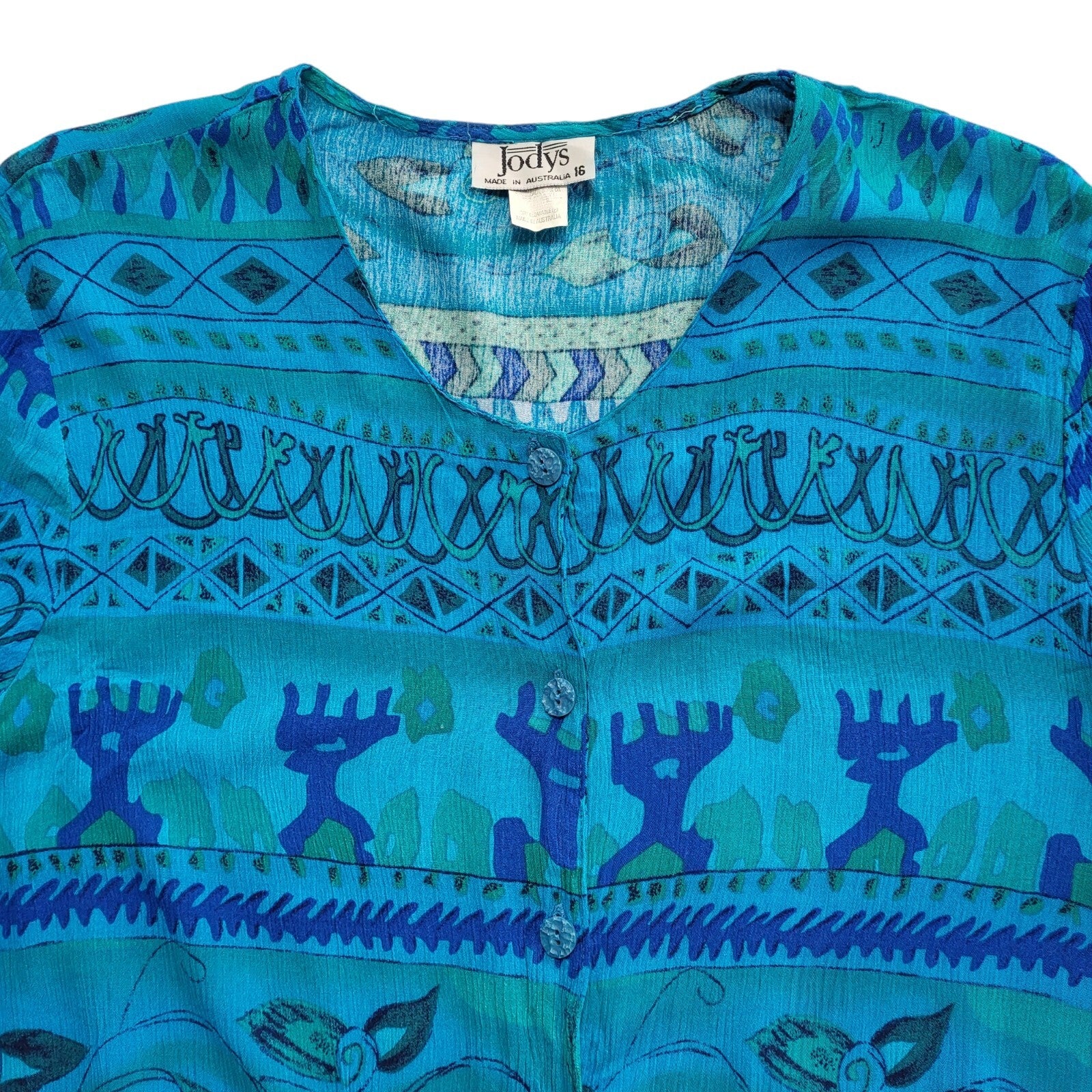 Jody's Vintage 90's  Blue Short Sleeve Round Neck Womens Shirt UK Size 16