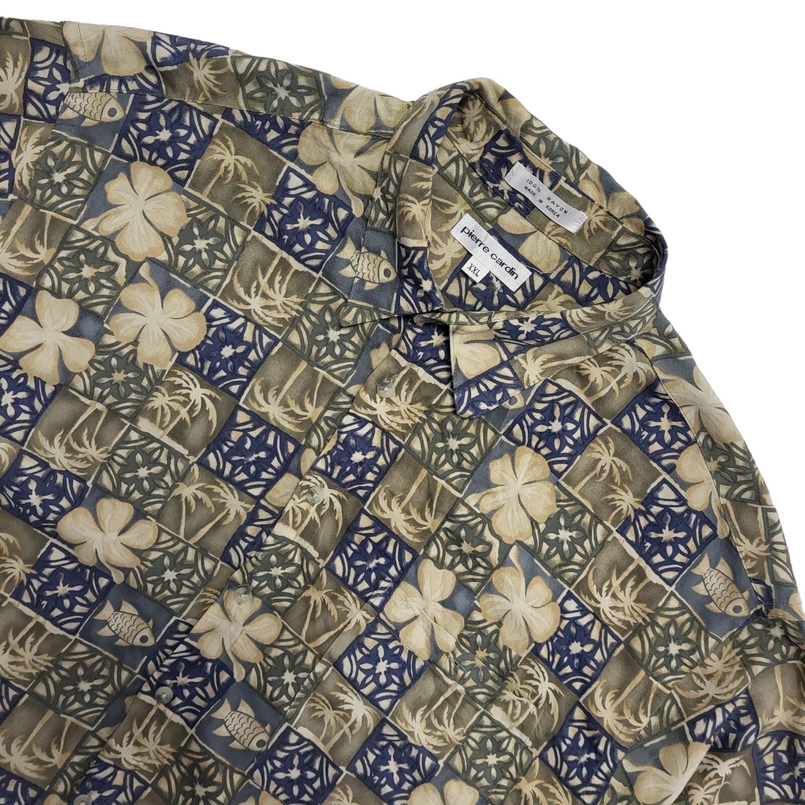 Pierre Cardin 90's Blue & Brown Short Sleeve Retro Shirt Mens UK Size XXL