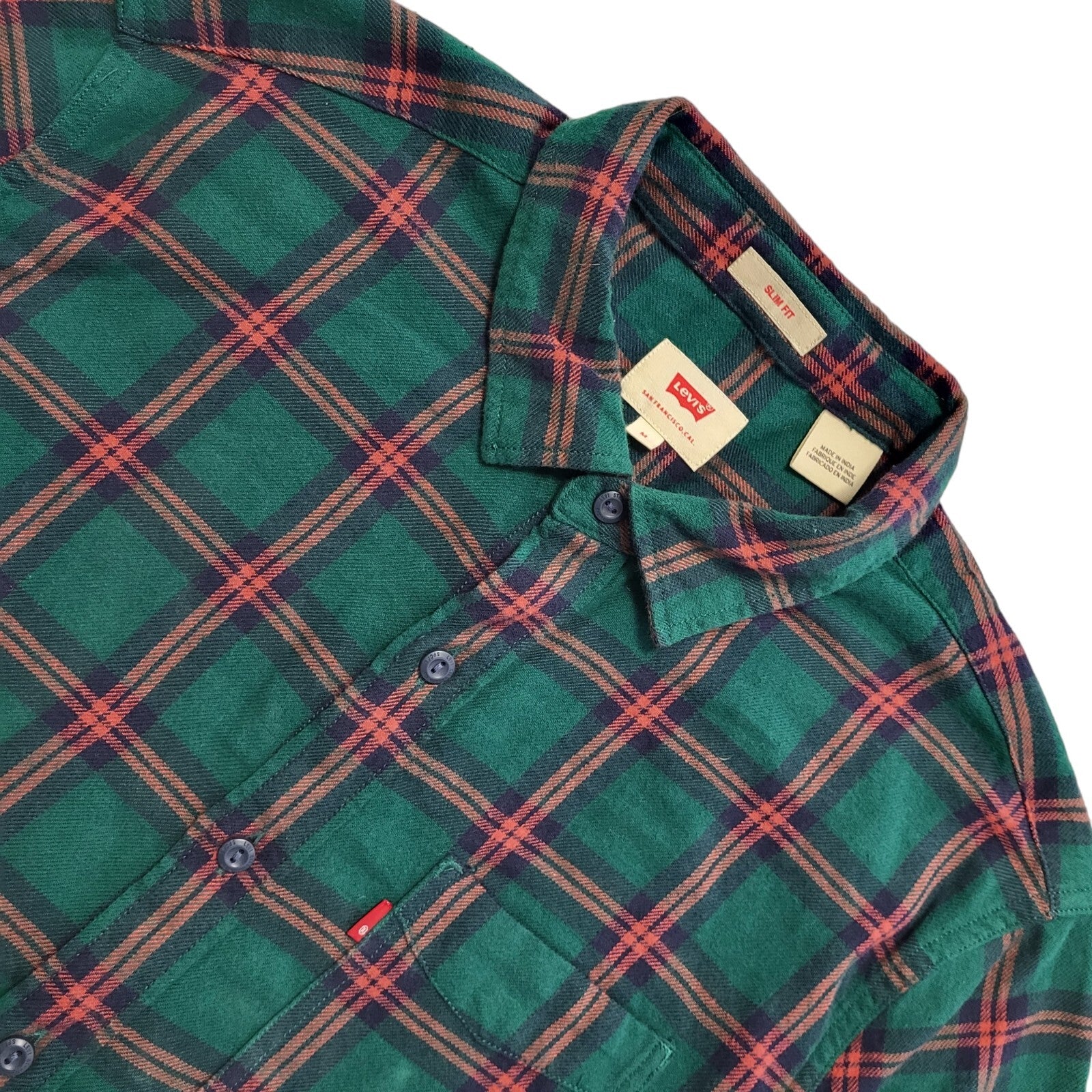 Levi's Vintage Y2K Green & Red Check Slim Fit Long Sleeve Shirt Mens UK M