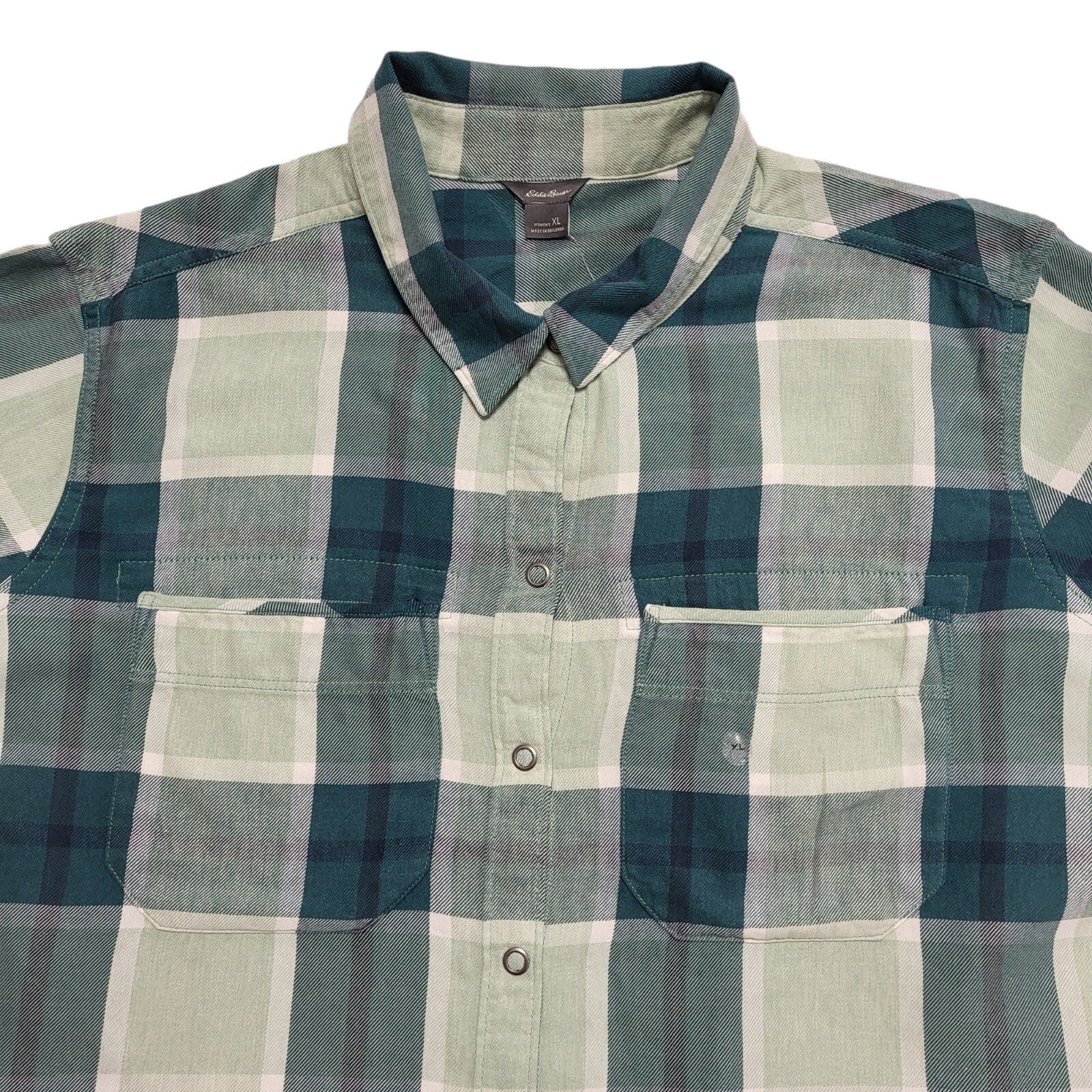 Eddie Bauer 90s Vintage Green Check Fremont Flannel Shirt Women's Size XL