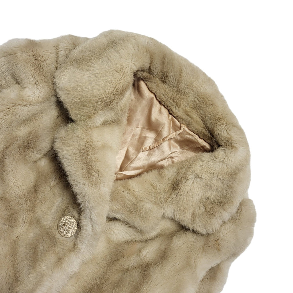 Allander House Of Fraser 80s Vintage Beige Faux Fur Jacket Uk Women's Size 16-18