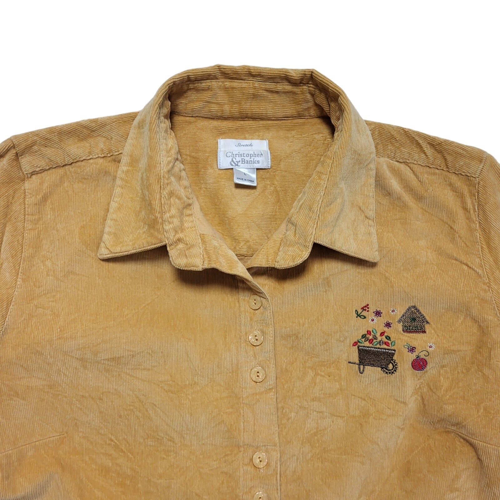 Christopher & Banks 90s Vintage Yellow Corduroy Long Sleeve Shirt Womens Size L