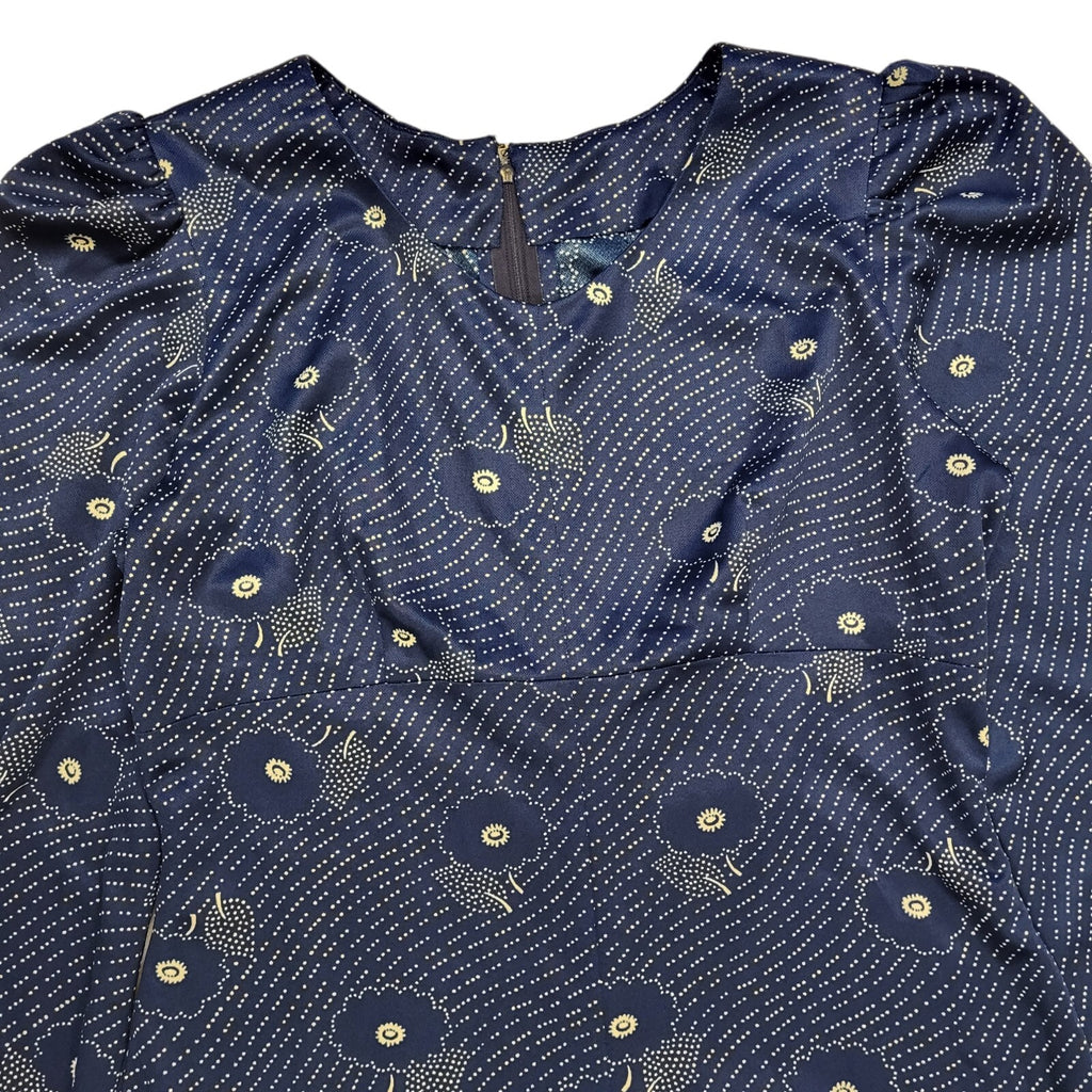 70s Vintage Blue Flower Pattern Mini Dress Women's 10/12