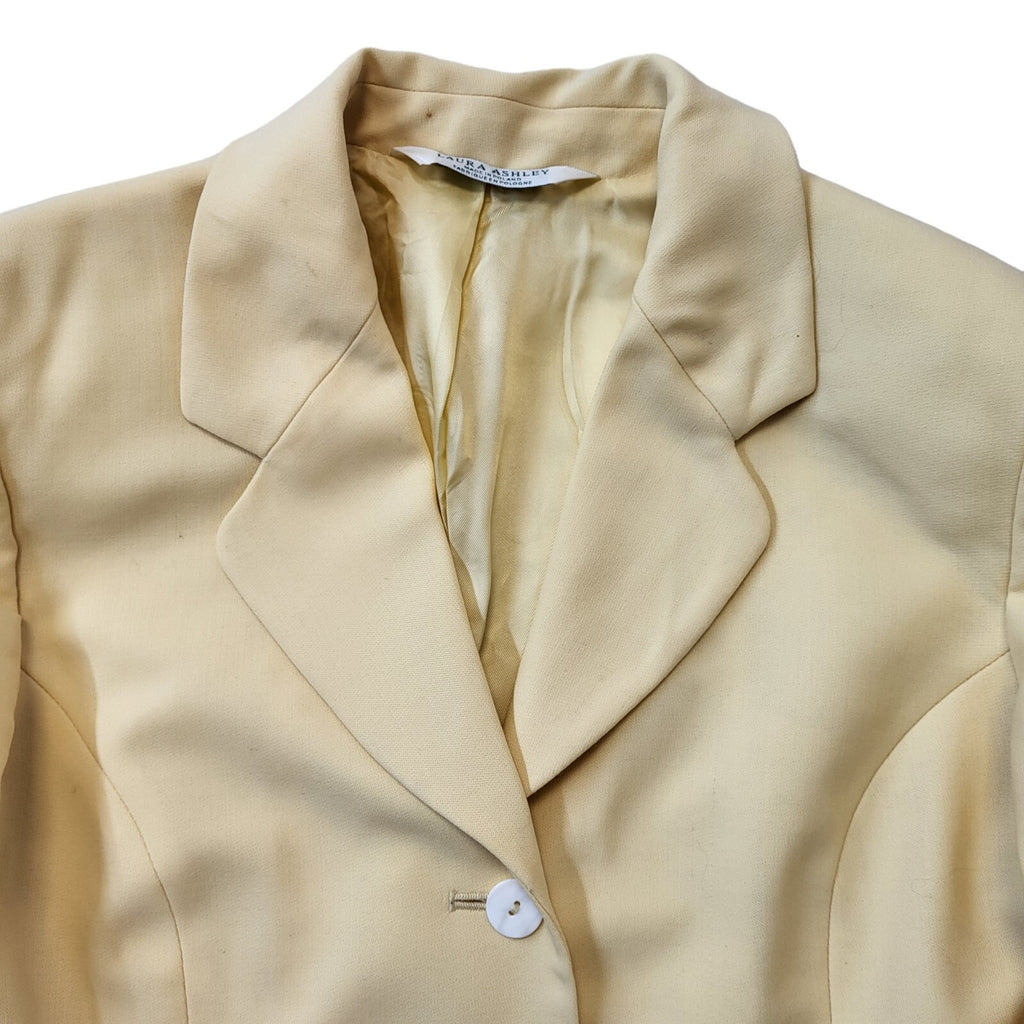 Laura Ashley 90s Vintage Yellow Button Blazer Jacket Women's Size 14 Eu 42