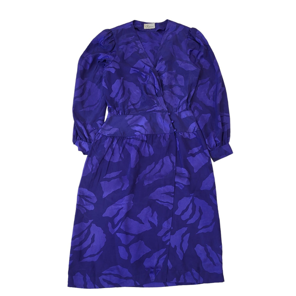 Rimini 80s Vintage Purple V-Neck Wrap Party Dress Women's 14