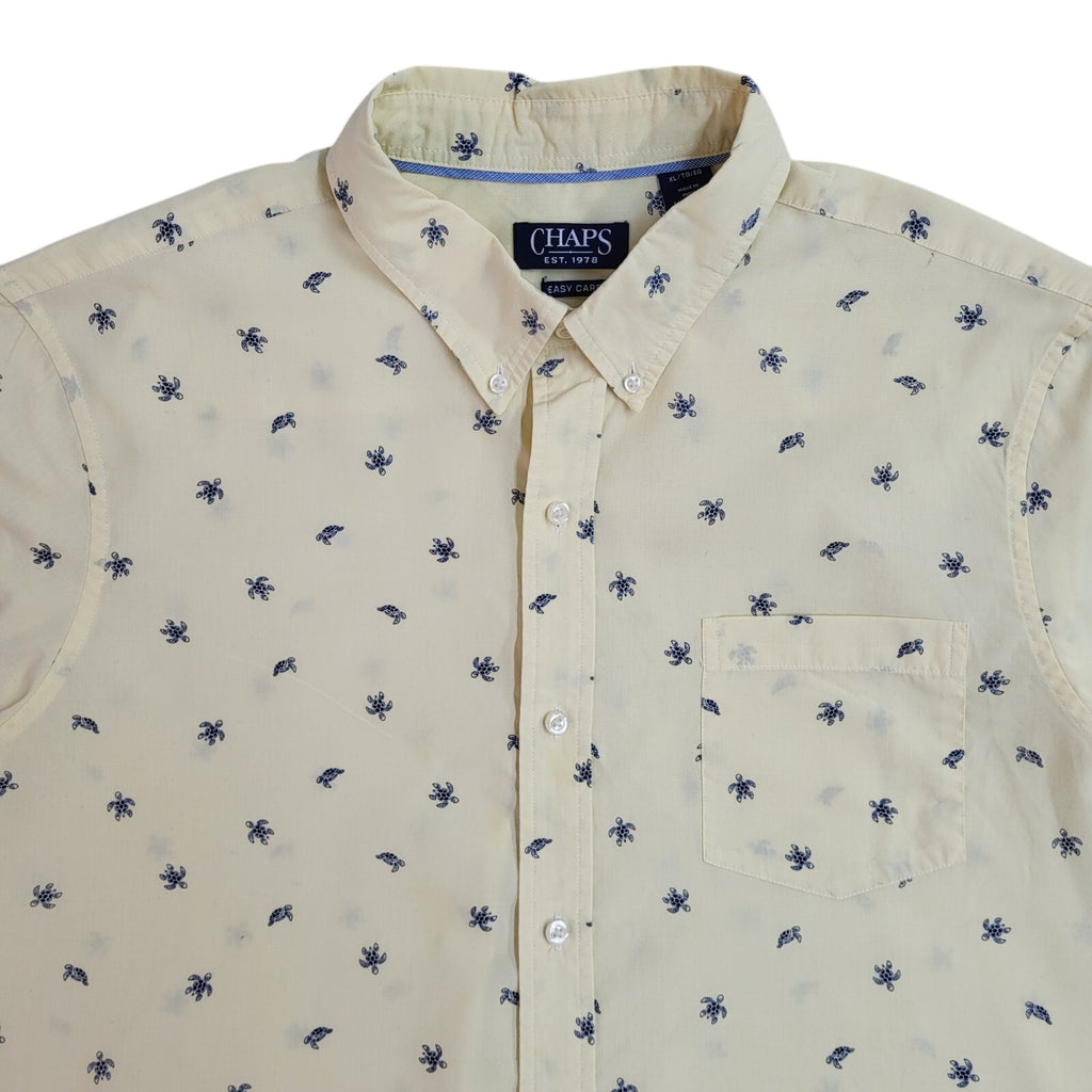 Chaps Yellow Modern Turtle Print Short Sleeve Shirt UK Men's Size XL