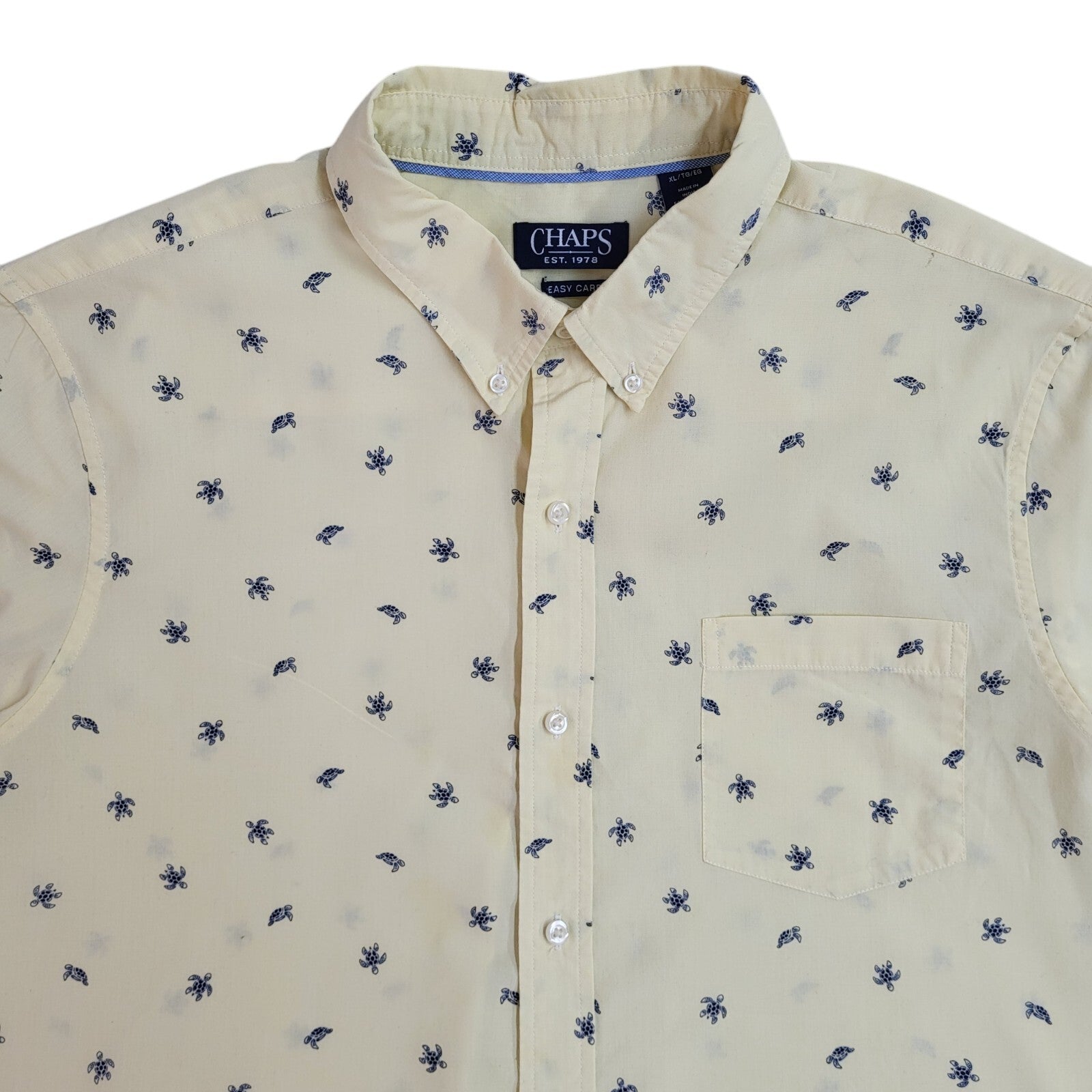 Chaps Yellow Modern Turtle Print Short Sleeve Shirt UK Men's Size XL