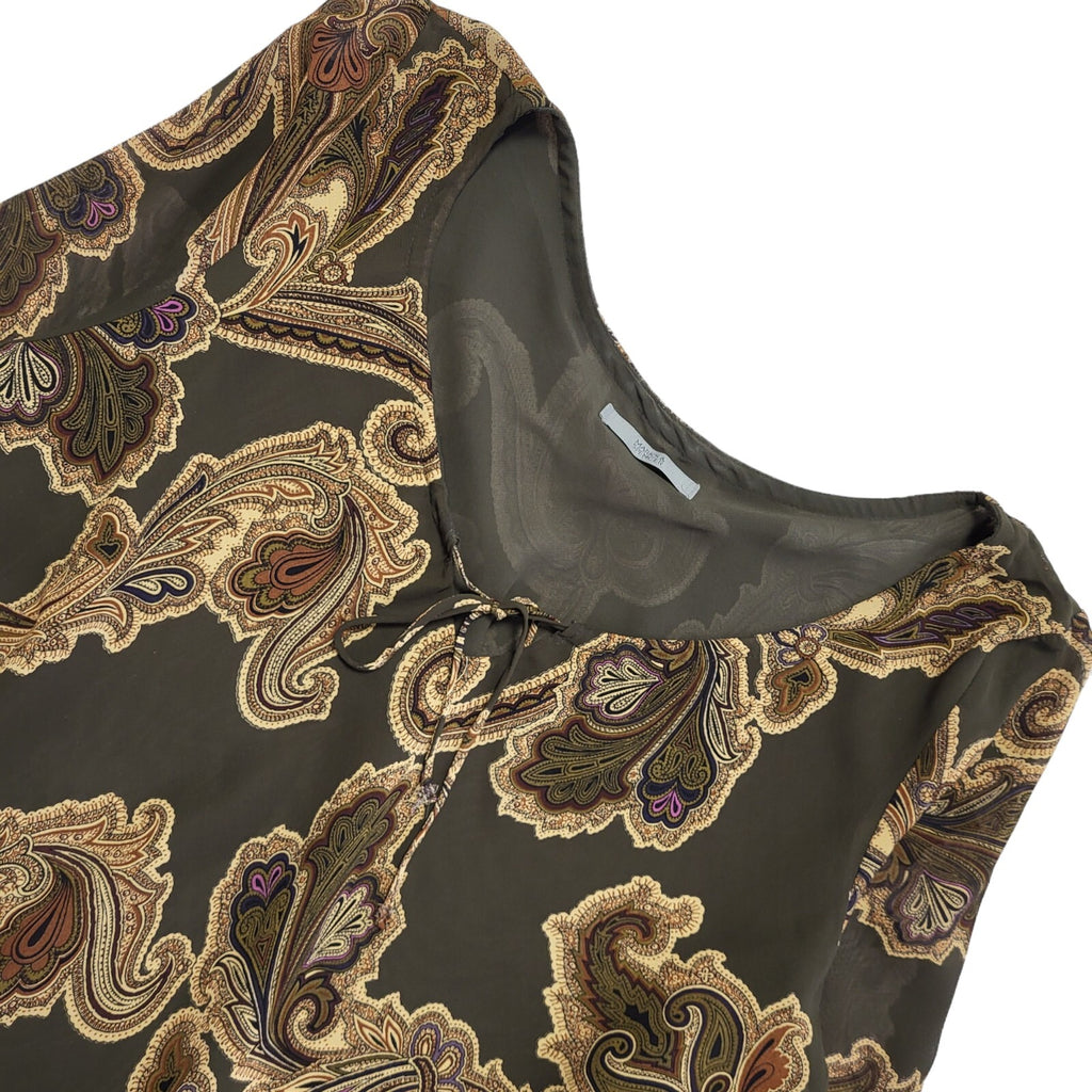 Marks & Spencer Vintage 90s Green & Brown Paisley 3/4 Sleeve Blouse Womens UK 16