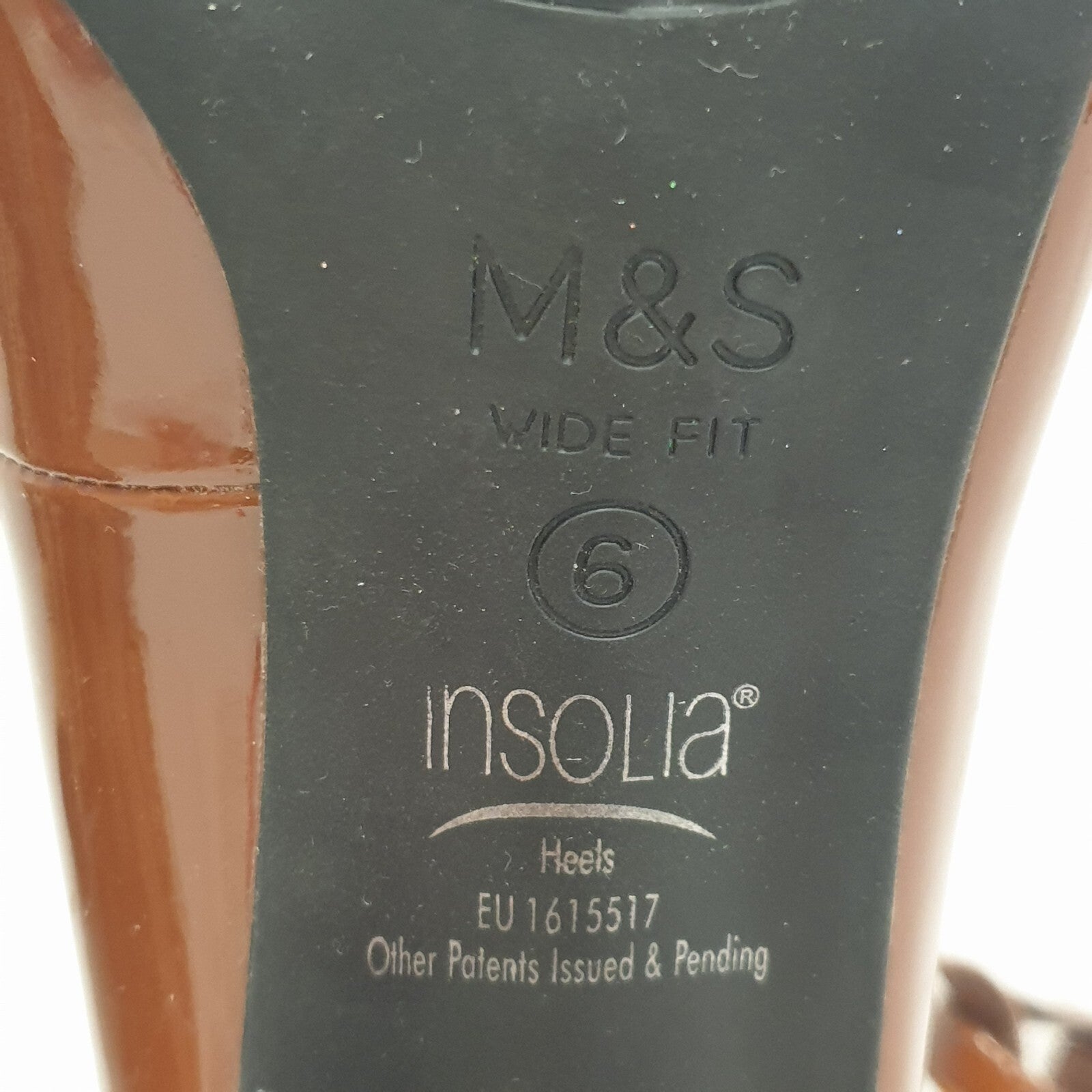 Marks & Spencer Insolia Brown Patent Wide Fit Heel Shoes Uk 6 BNWOB