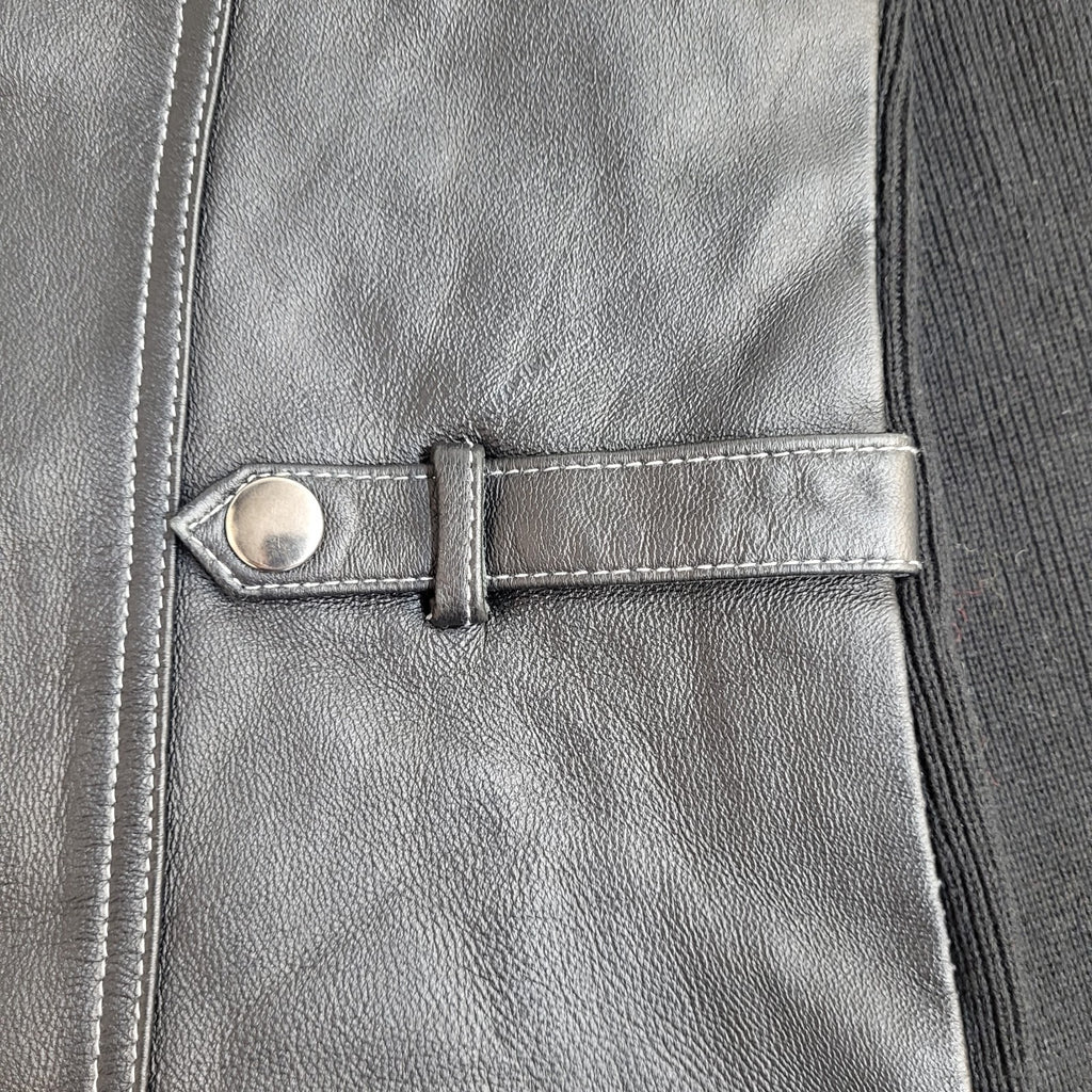 Escapade Black Round Neck Full Zip Leather Jacket 90s UK Women's Size M