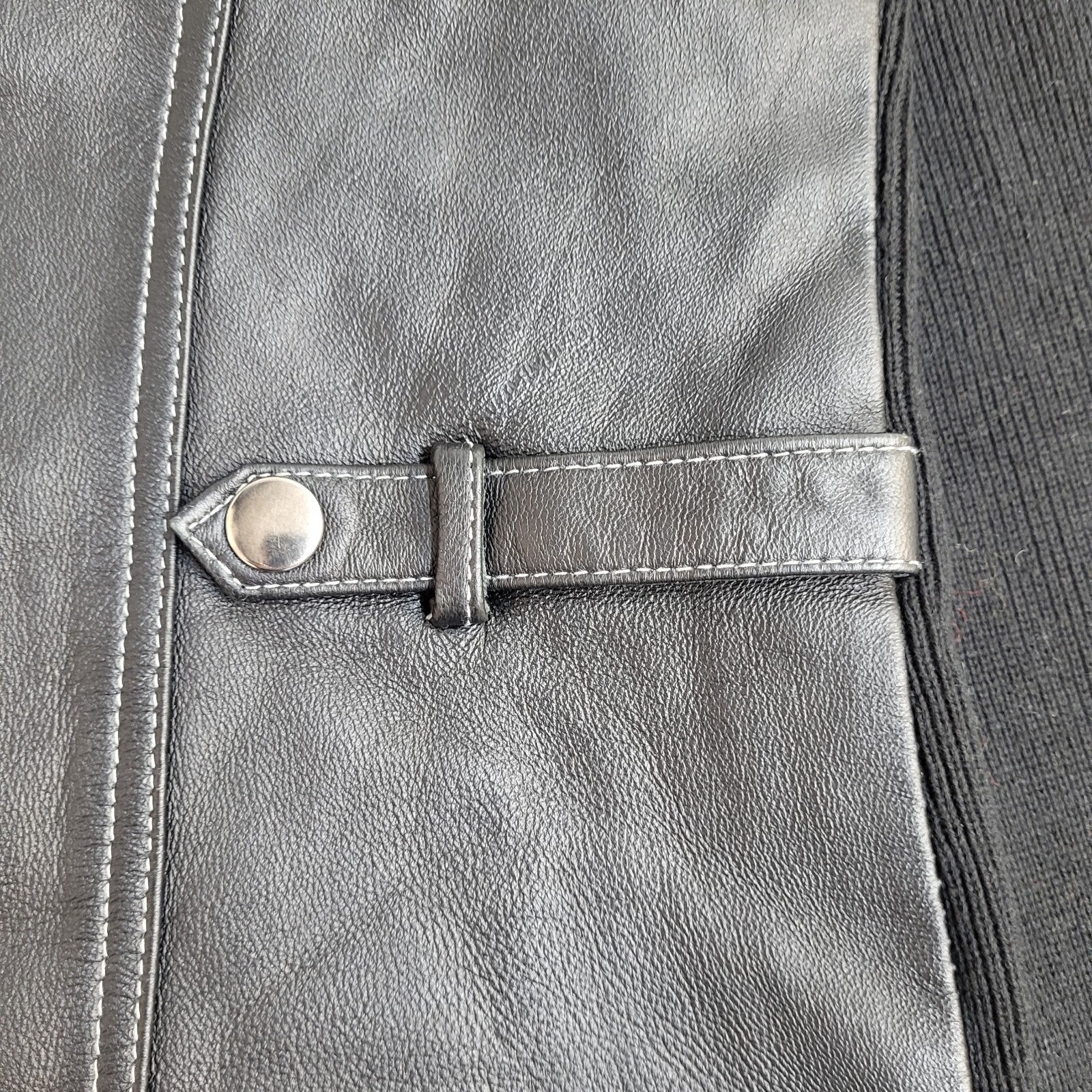 Escapade Black Round Neck Full Zip Leather Jacket 90s UK Women's Size M