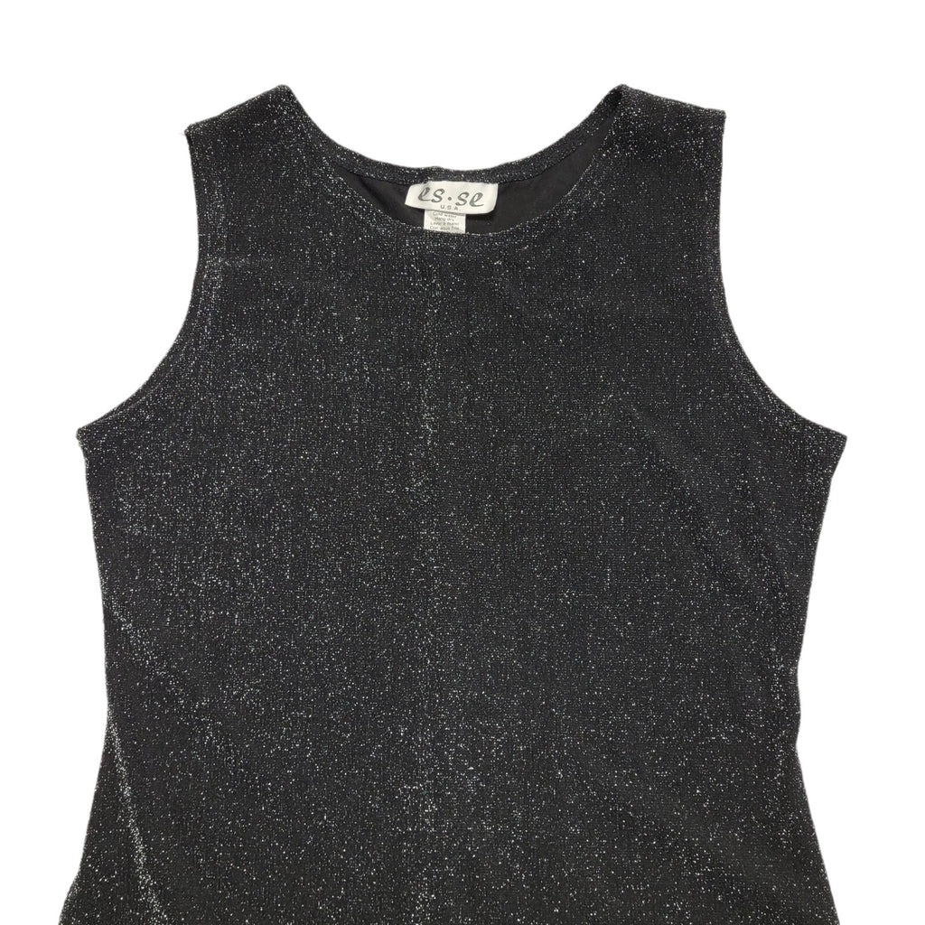 Es.Se Vintage 80's Black & Silver Sleeveless Long Glitter Dress Womens UK L