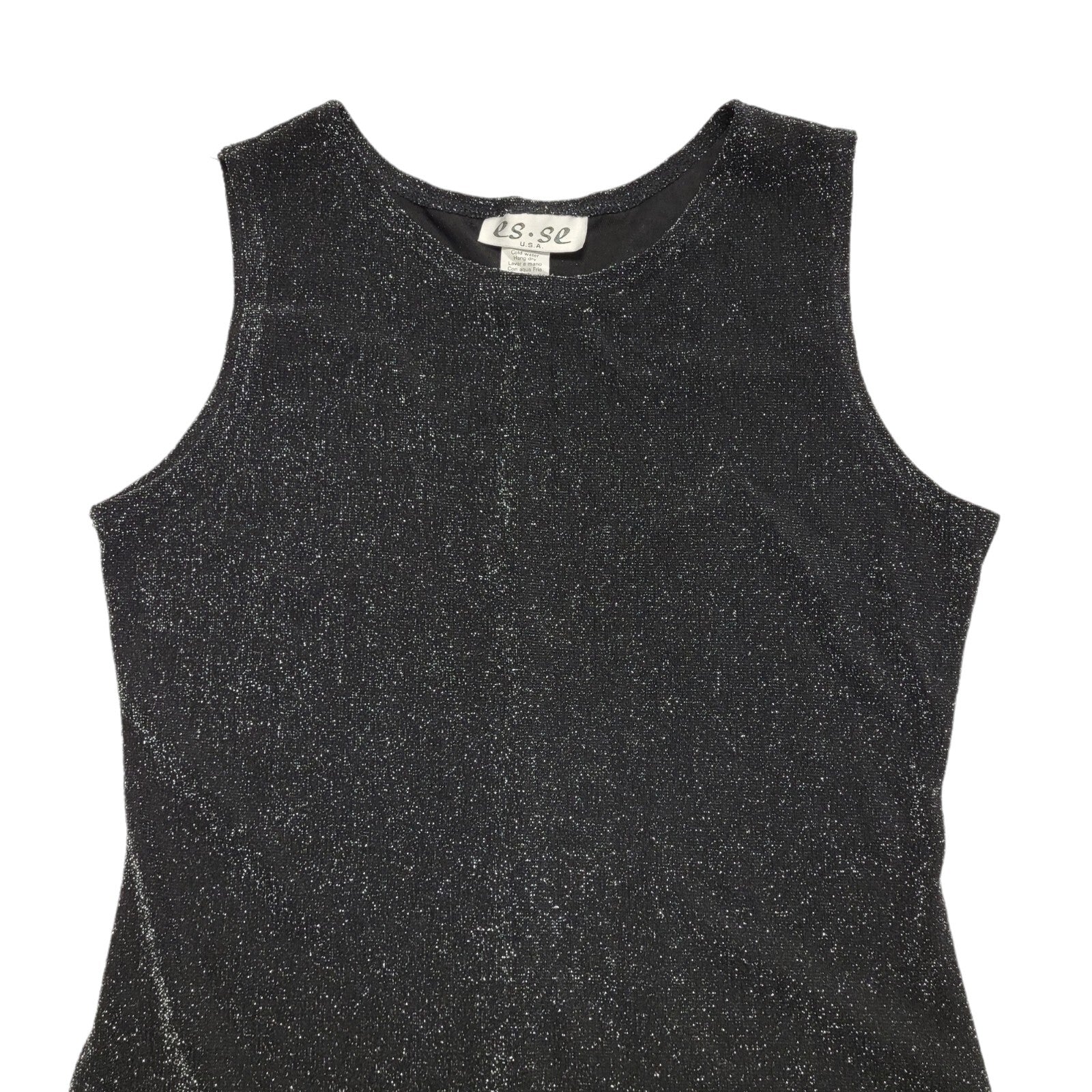 Es.Se Vintage 80's Black & Silver Sleeveless Long Glitter Dress Womens UK L
