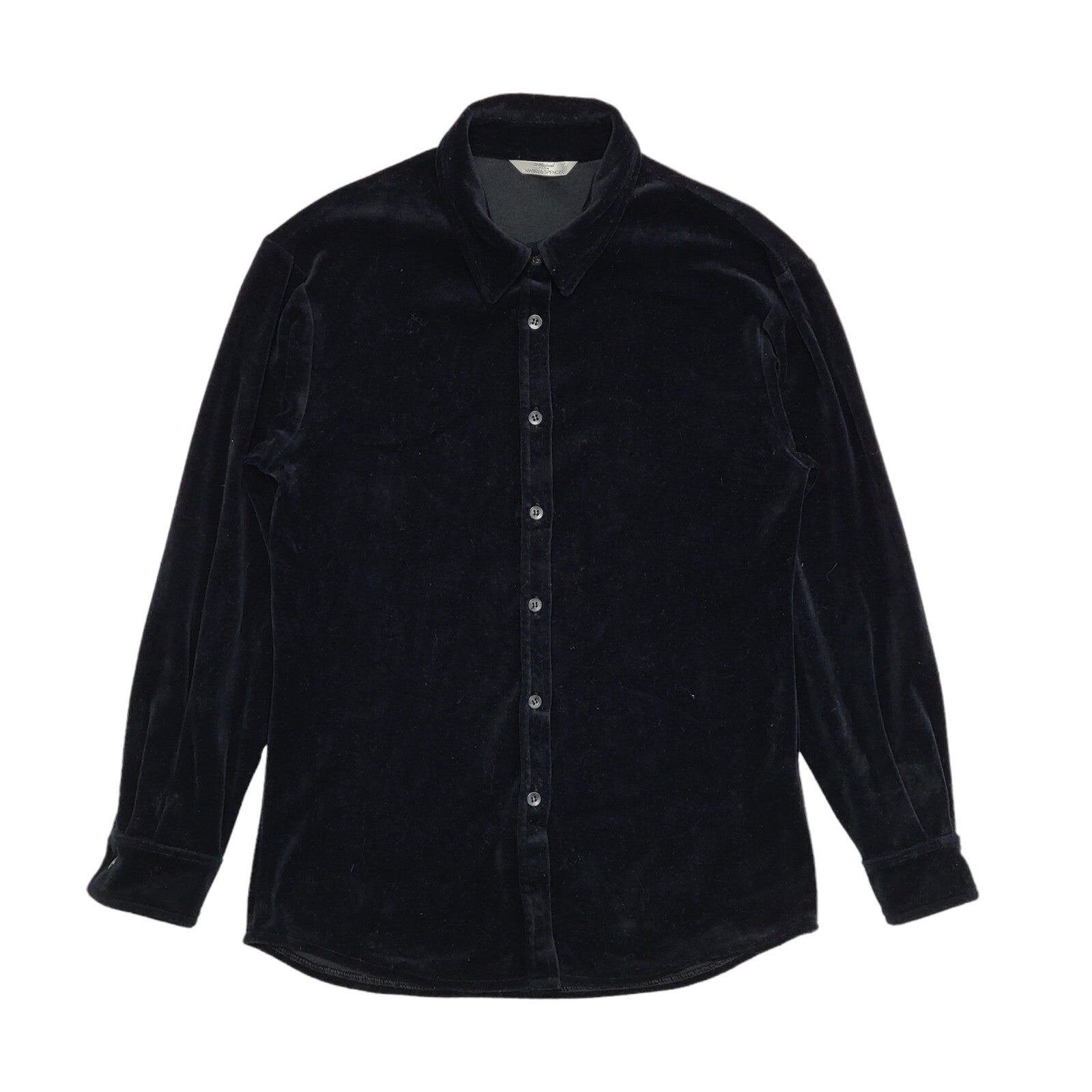 Marks and Spencer 90s Vintage Black Velour Long Sleeve Shirt Womens Size 10