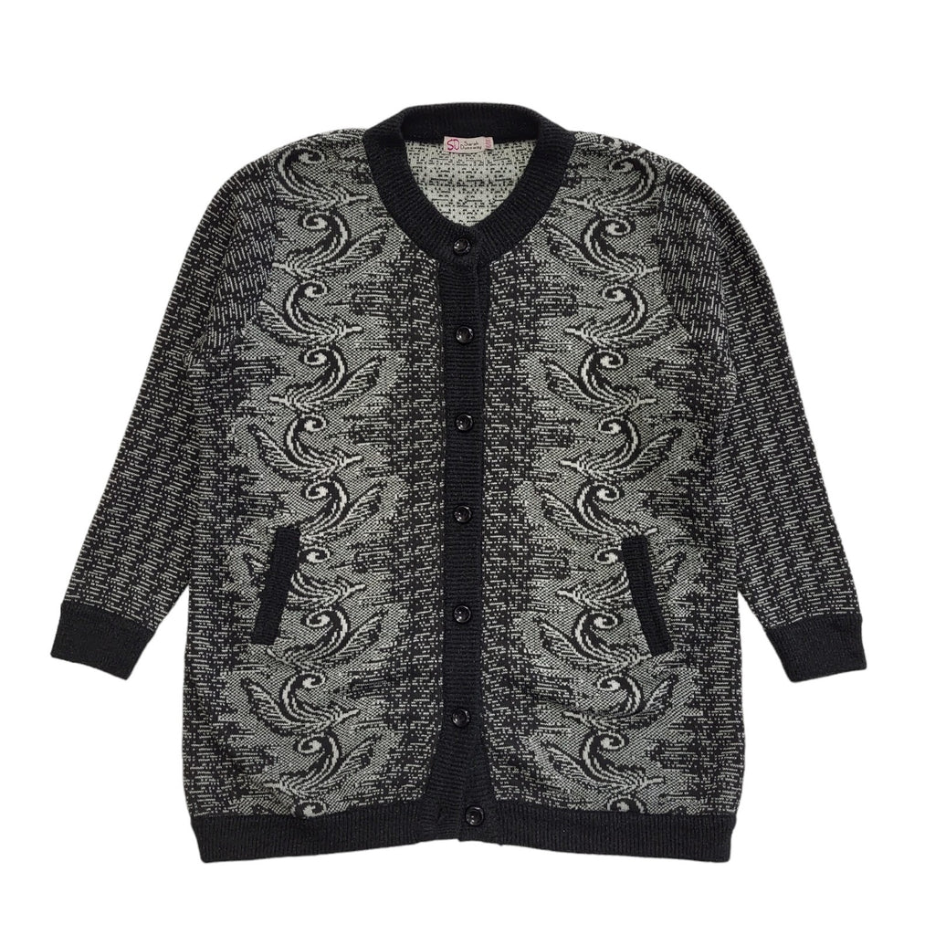 Sarah Dunnway Grey Black 80s Vintage Button Cardigan Uk Women's Size XL / XXL