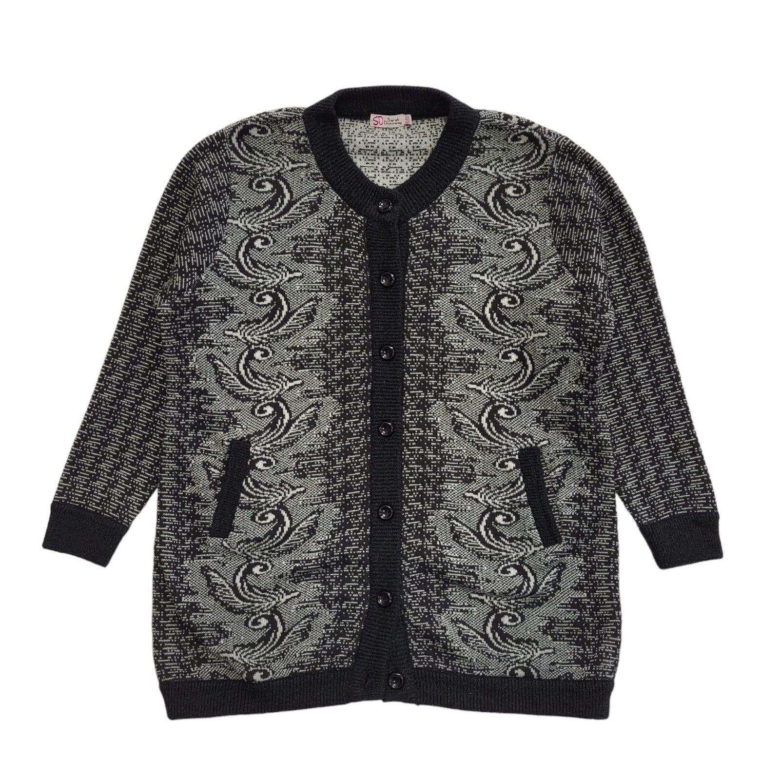 Sarah Dunnway Grey Black 80s Vintage Button Cardigan Uk Women's Size XL / XXL