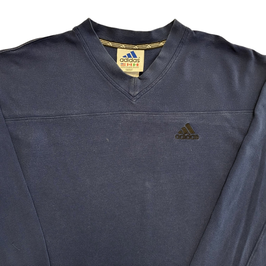Adidas 90s Vintage Navy Blue V-Neck Sweatshirt Men's Size M
