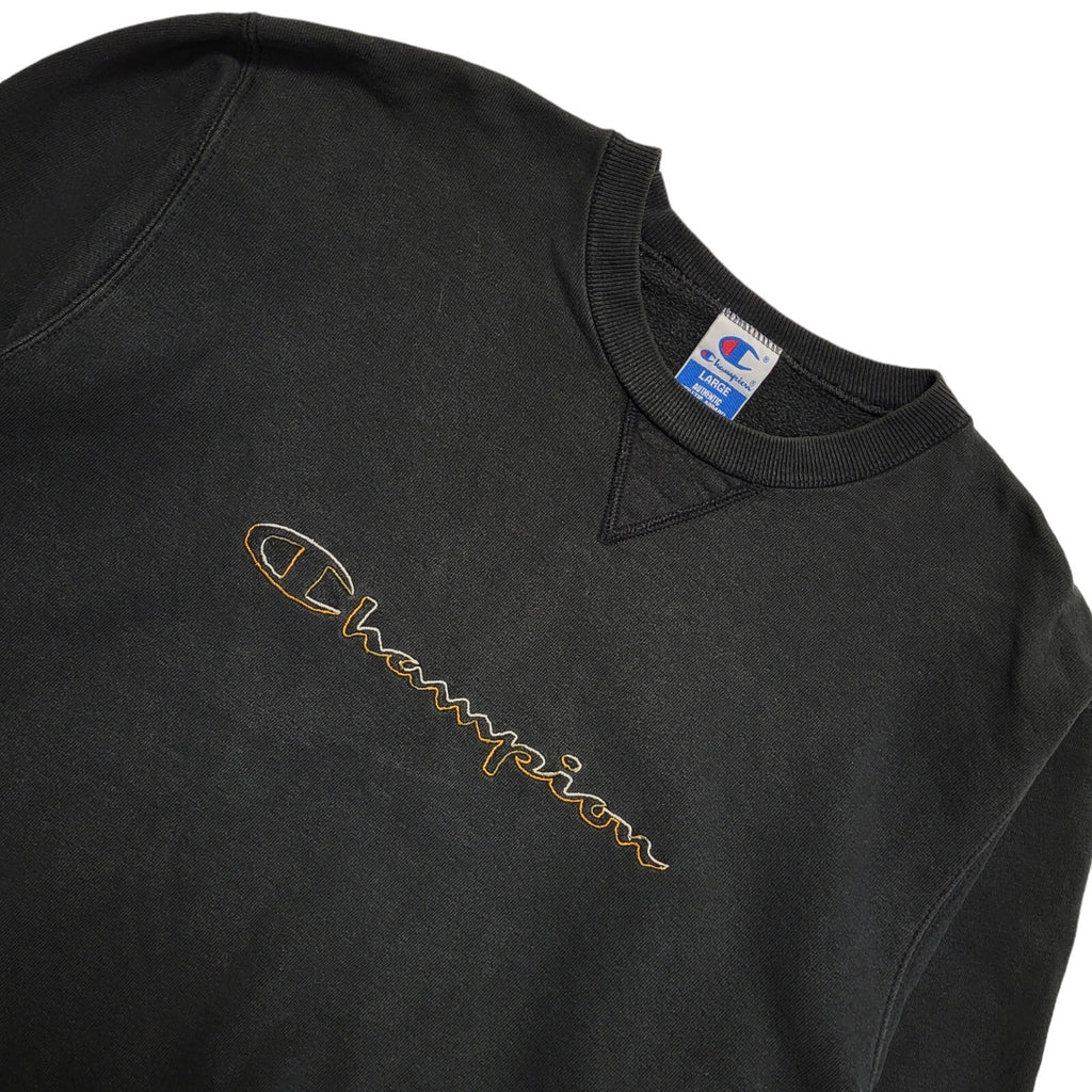Champion USA Black Crew Neck Y2k Sweatshirt Uk Men's Size Large
