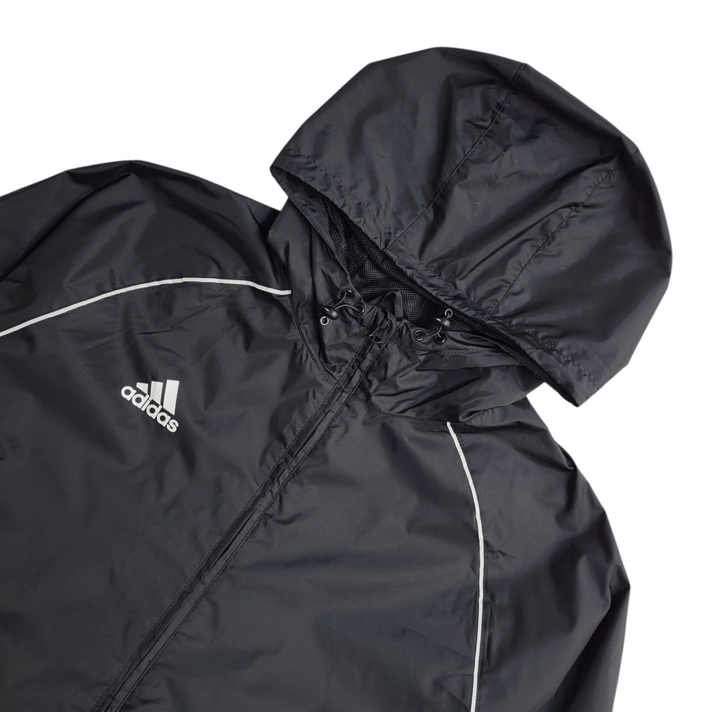 Adidas Windbreaker Jacket Black Y2k Hooded UK Men's Size XL