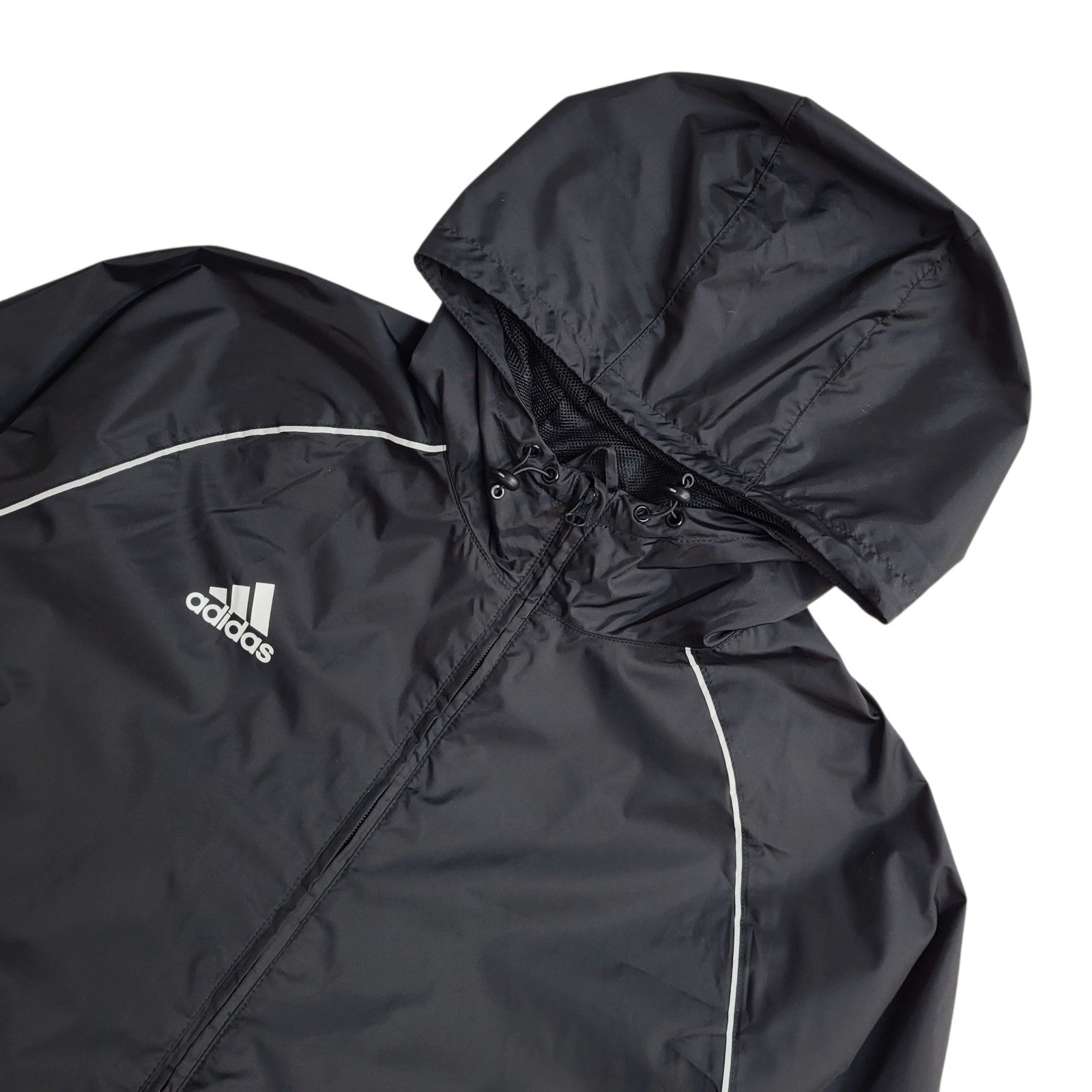 Adidas Windbreaker Jacket Black Y2k Hooded UK Men's Size XL