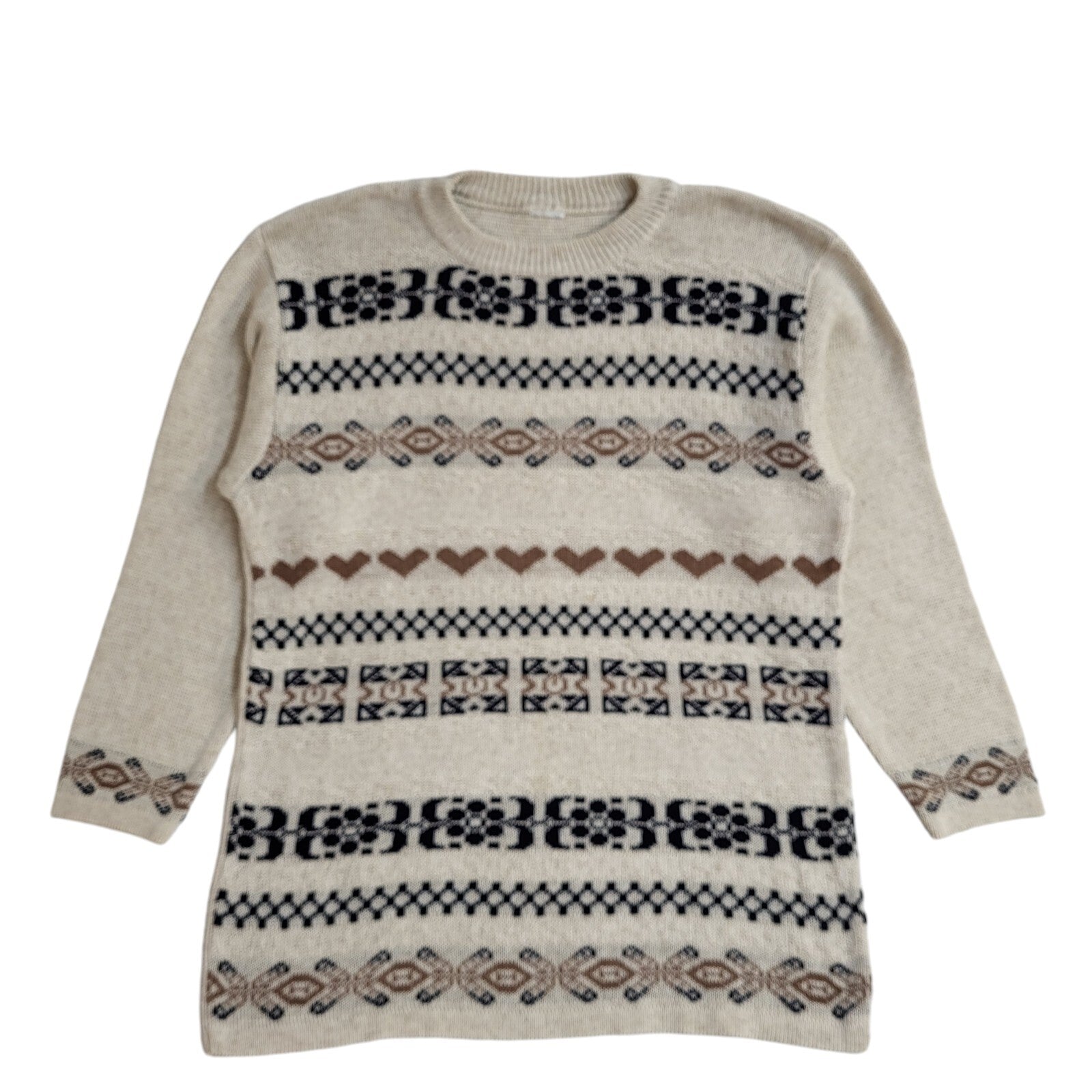Vintage 90's Beige Striped Round Neck Jumper UK Women's Size 14