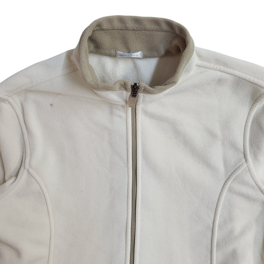 M&S Vintage 90s Beige Fleece Zipped Jacket Uk Women's Size 18/20
