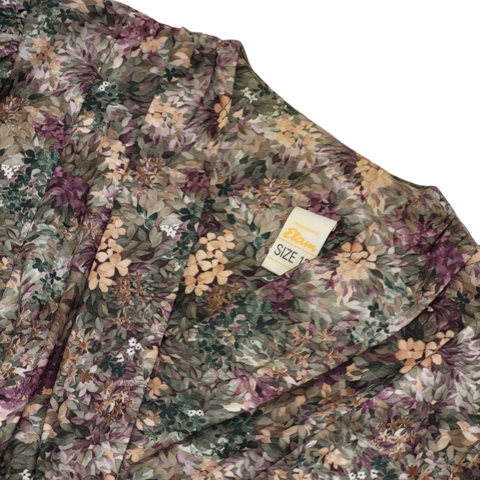 90s Vintage Etam Green & Pink Floral Pleated Dress Women's Size 12