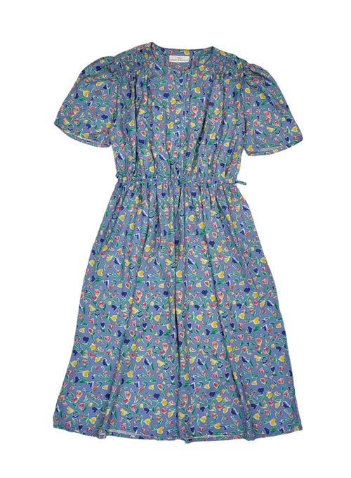 90s Vintage St Michael Blue Floral Buttoned Daywear Dress Women's Size 14