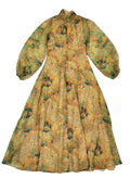 70s Vintage Yellow Boho Patterned Long Sleeve Maxi Dress Women's Size 6-8