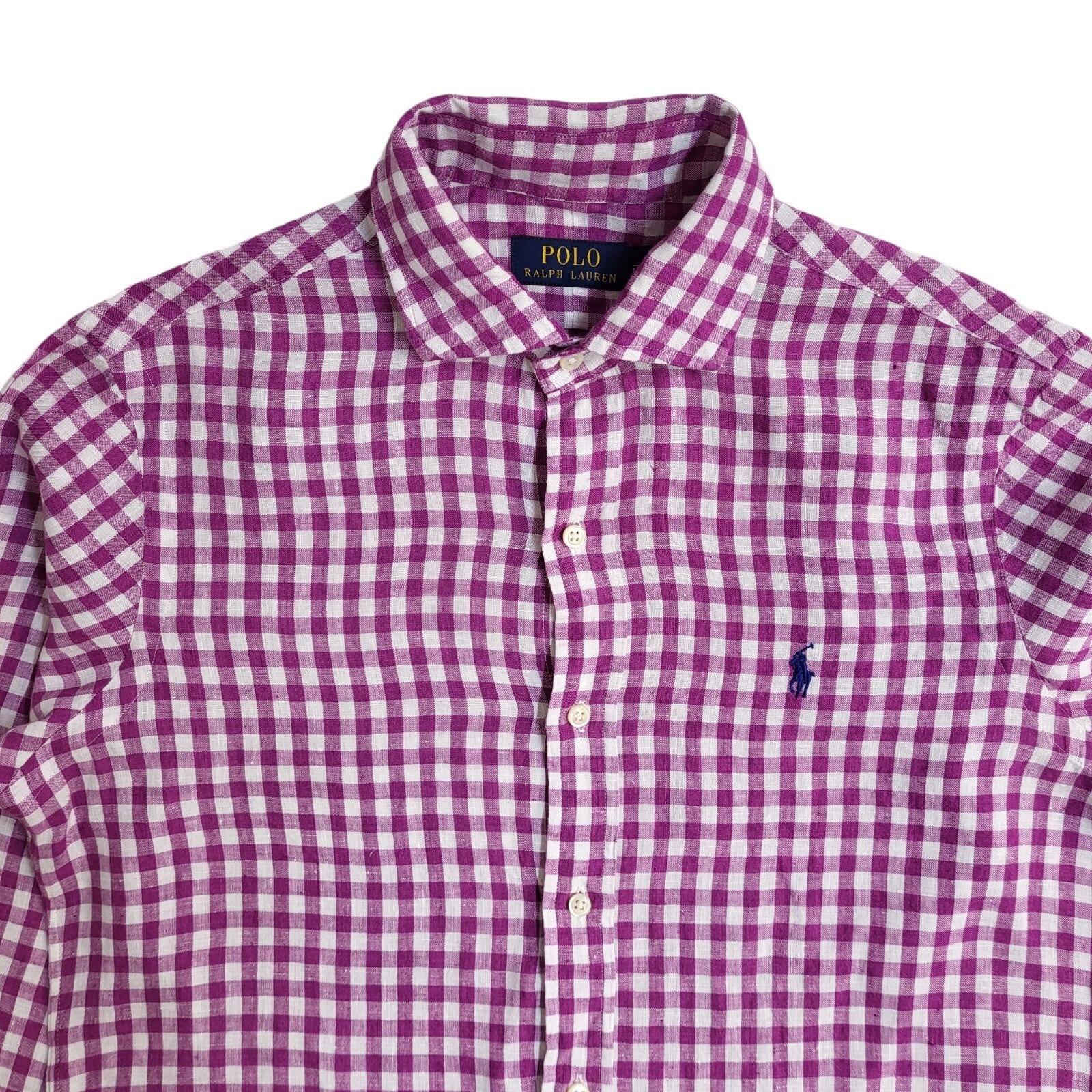Polo Ralph Lauren Vintage 90's Pink & White Checked Long Sleeve Shirt Men's UK S