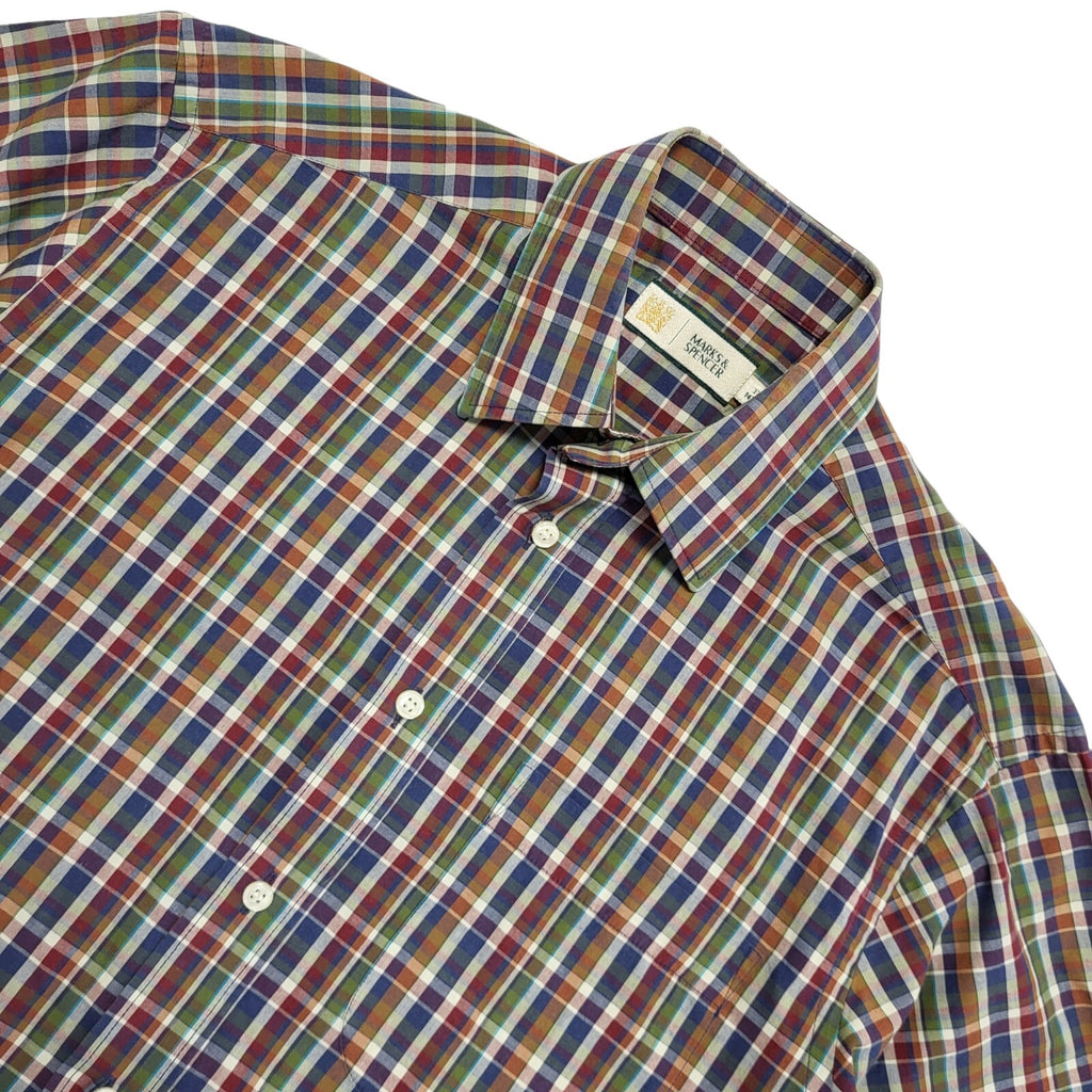 M&S 90s Multicolour Check Short Sleeve Shirt Uk Men's Size Small