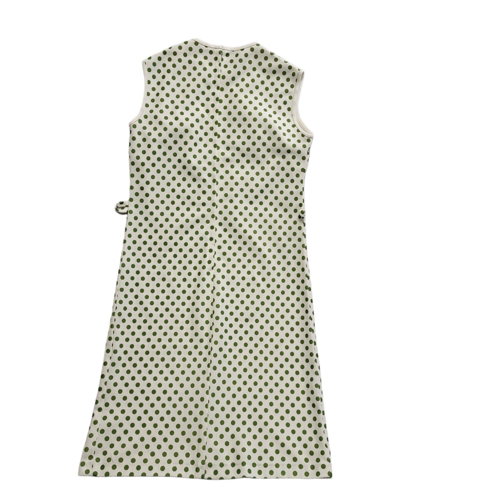 Vintage 70s Whit & Green Polka Sleeveless Dress Uk Women's Size 14
