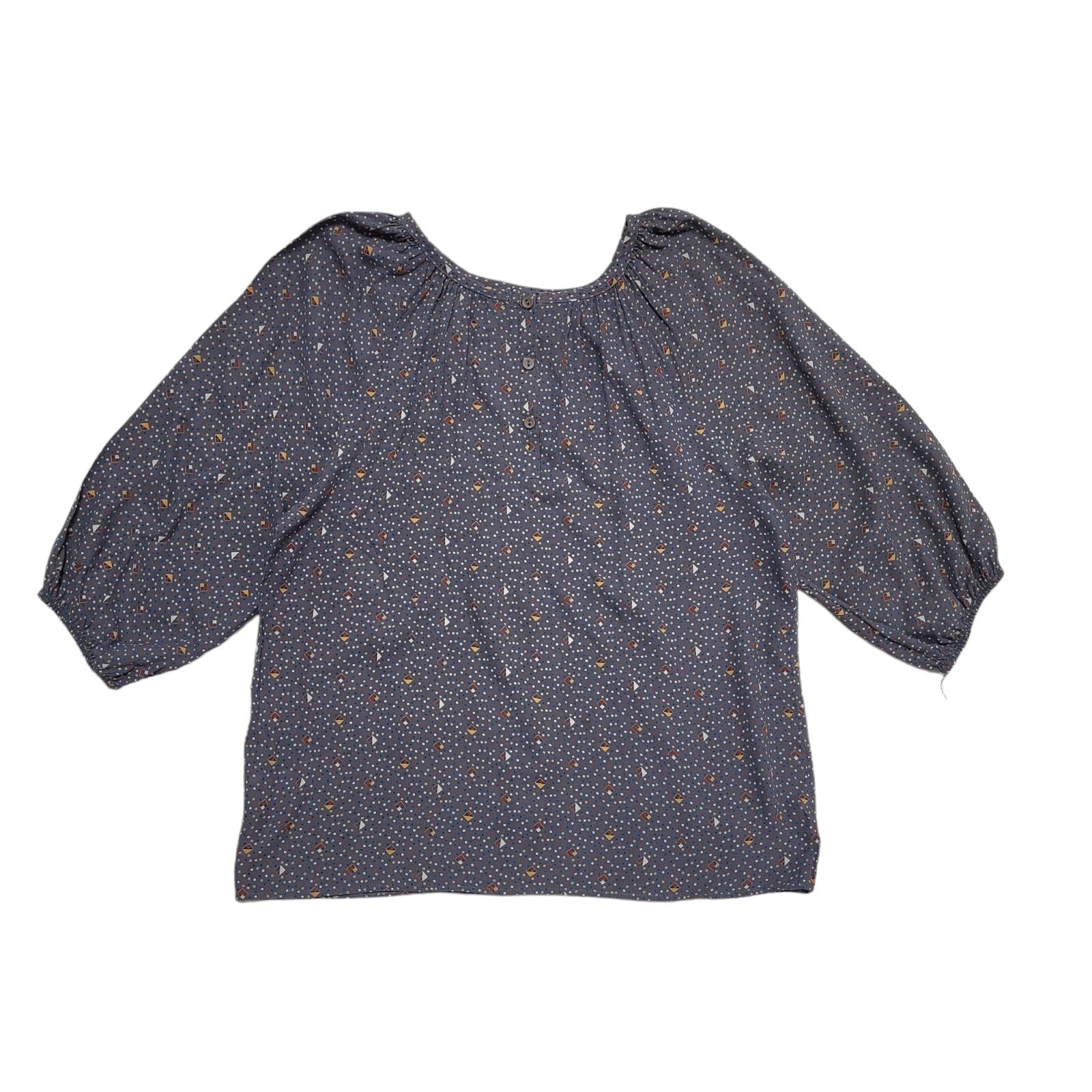 St Michael Vintage 80's Blue Abstract 3/4 Sleeve Blouse Uk Women's Size 16