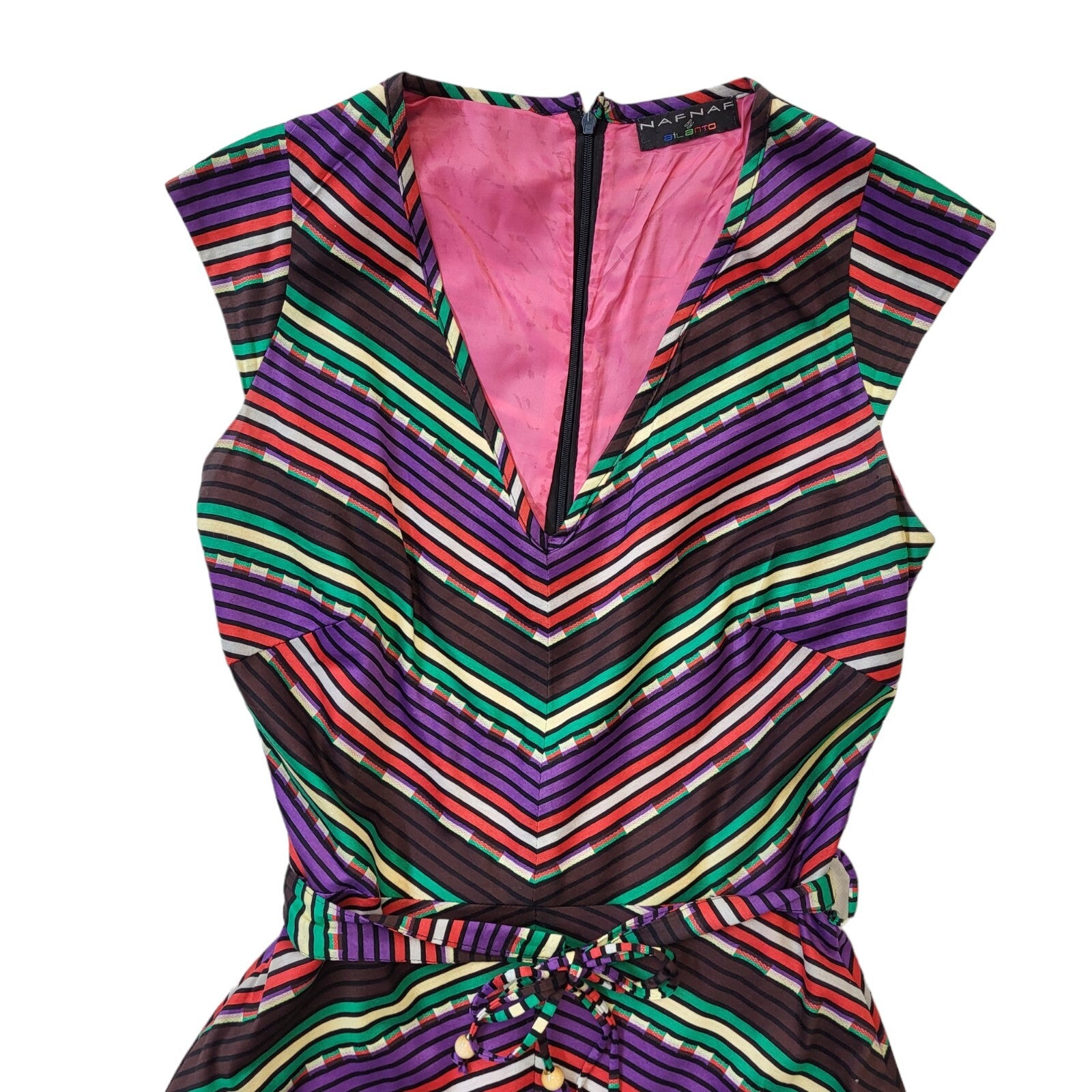 Naf Naf 90s Vintage Multicoloured A-Line Belted Dress Women's Size 10