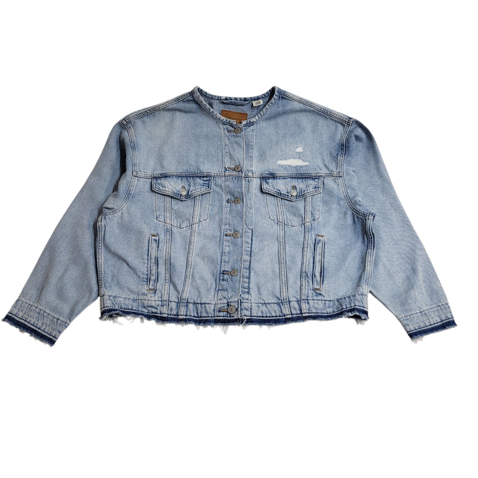 Levi's Denim Jacket Y2k Light Blue Cropped Over-sized UK Women's Size XL