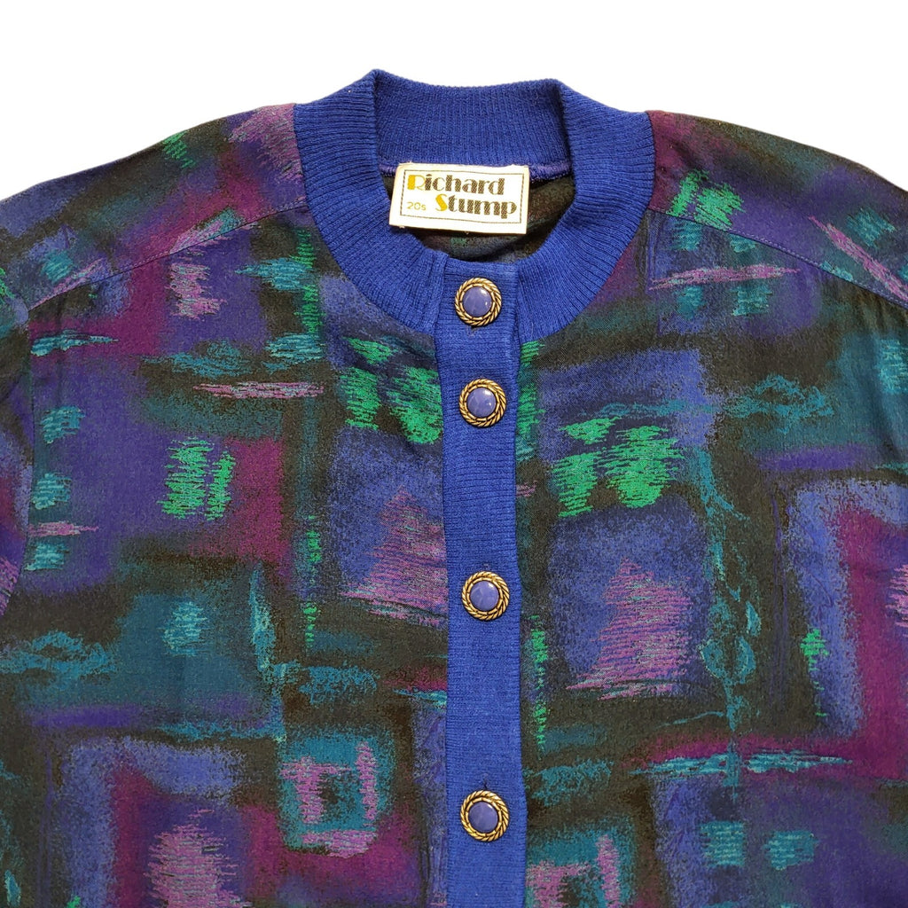Richard Stump 70s Vintage Blue & Green Retro Cardigan Women's Size 16