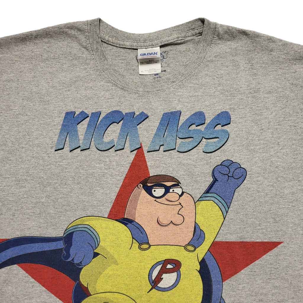 Gildan Vintage Y2K Grey Kick Ass Family Guy  T-Shirt Uk Men's Size XL