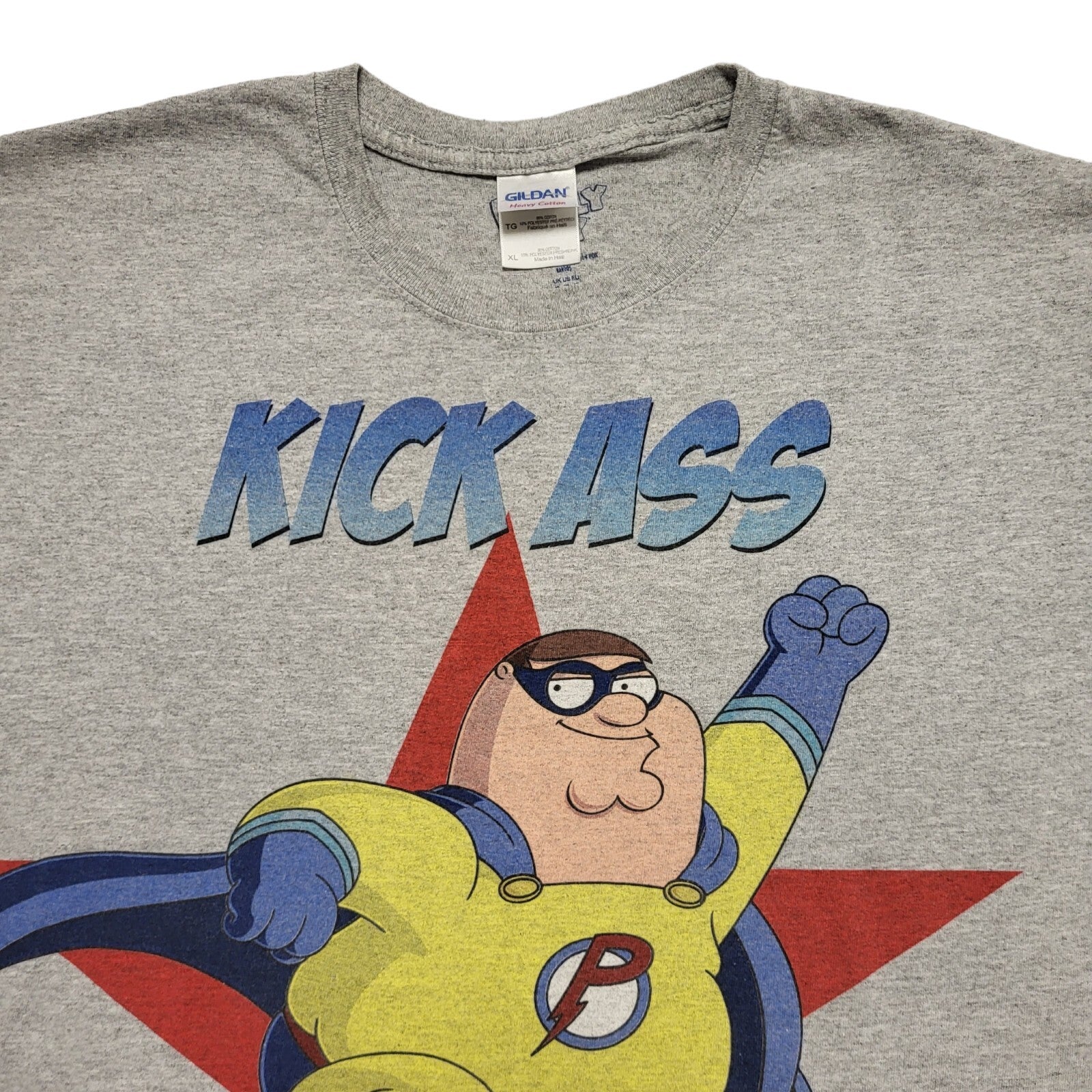 Gildan Vintage Y2K Grey Kick Ass Family Guy  T-Shirt Uk Men's Size XL