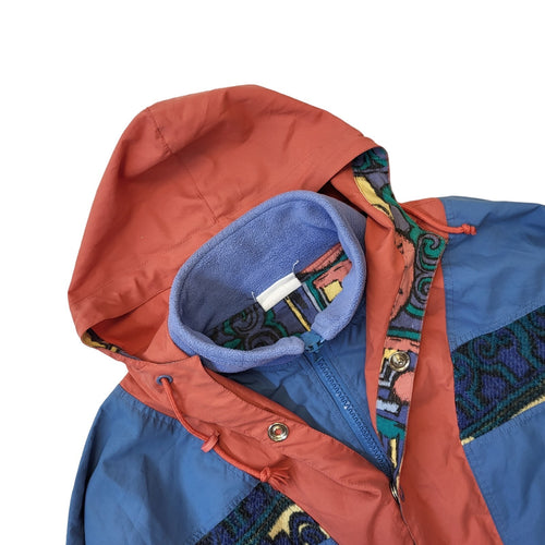 90s Vintage Blue & Orange Zip & Snap Hooded Jacket Women's Size 18