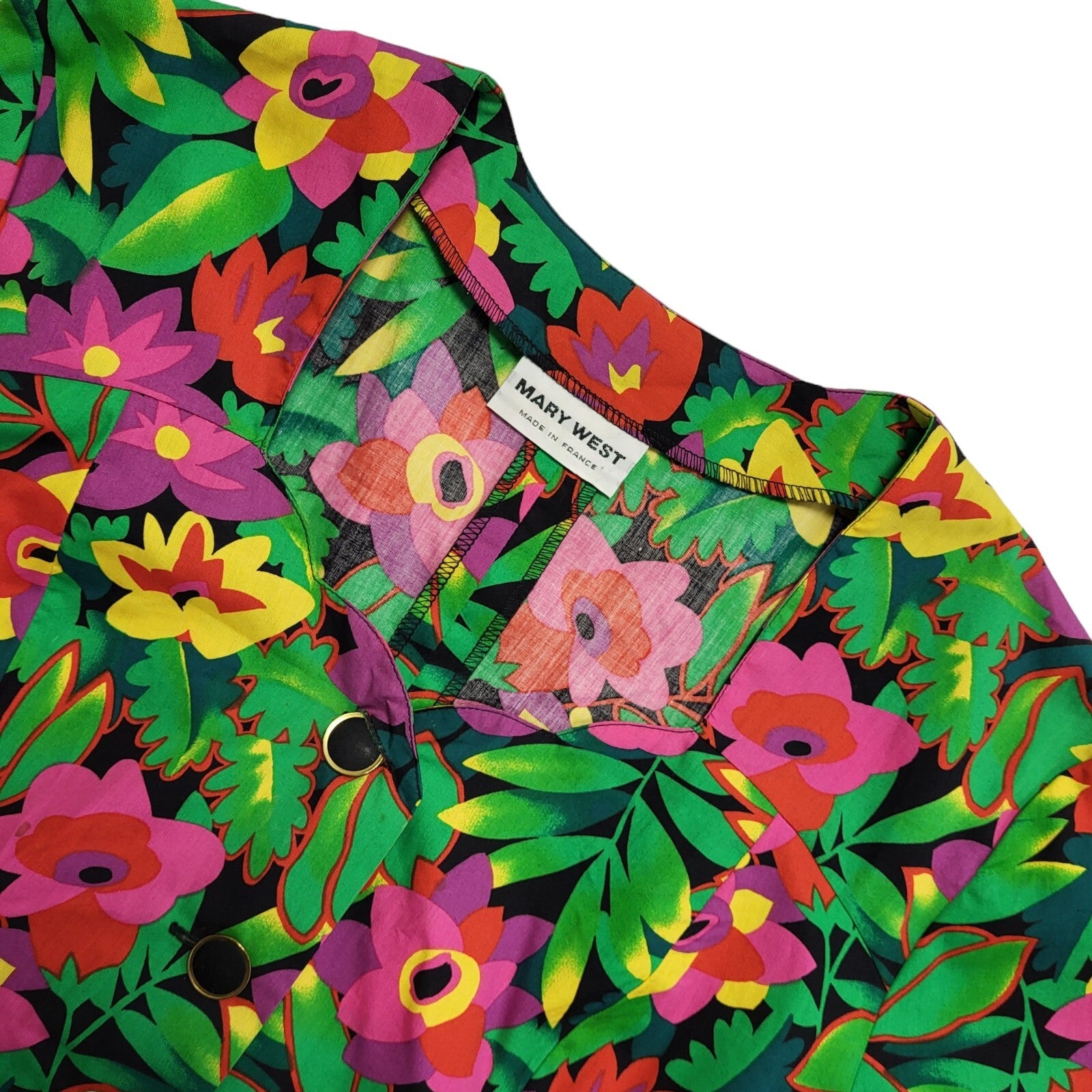 Mary West Vintage 80's Green Pink Floral Daywear Shift Dress Uk Women's Size 14