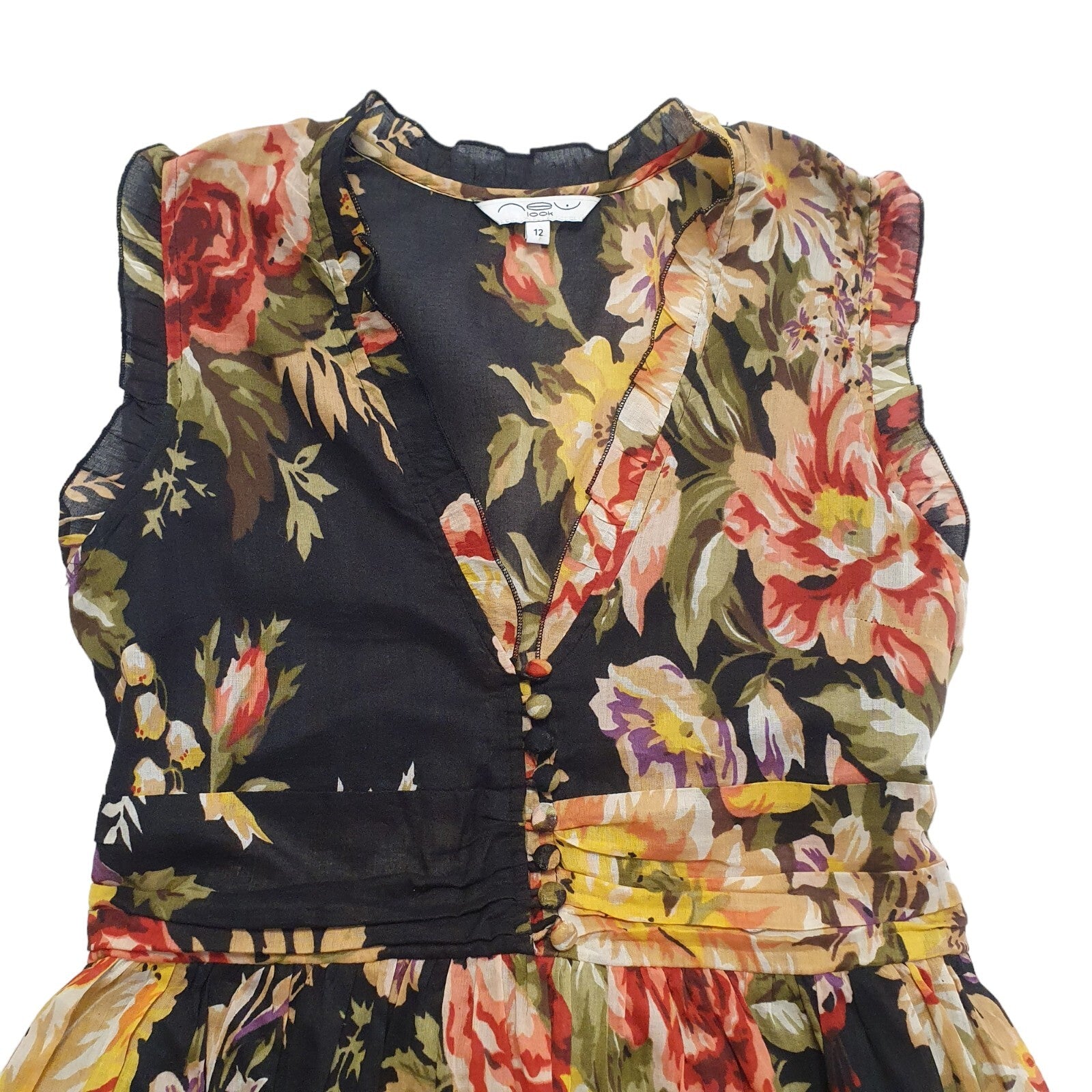 New Look Vintage 90s Black & Orange Floral T- Shirt Dress  Womens UK Size 12