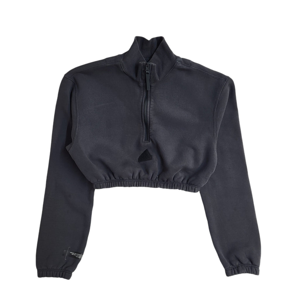 Adidas Y2k Black High Neck Cropped Sports Top Uk Women's Size Small
