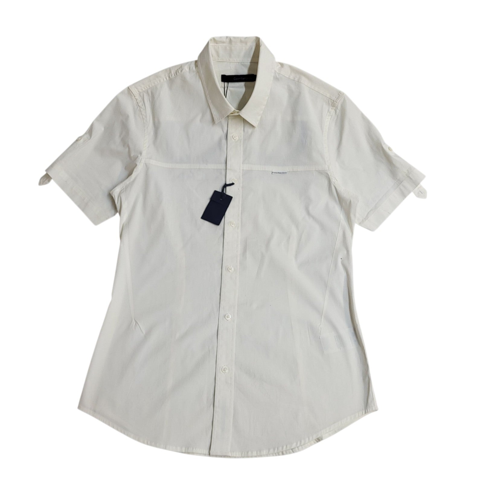Calvin Klein Shirt White Y2K Short Sleeve Tailored Women's M 10 Bnwt