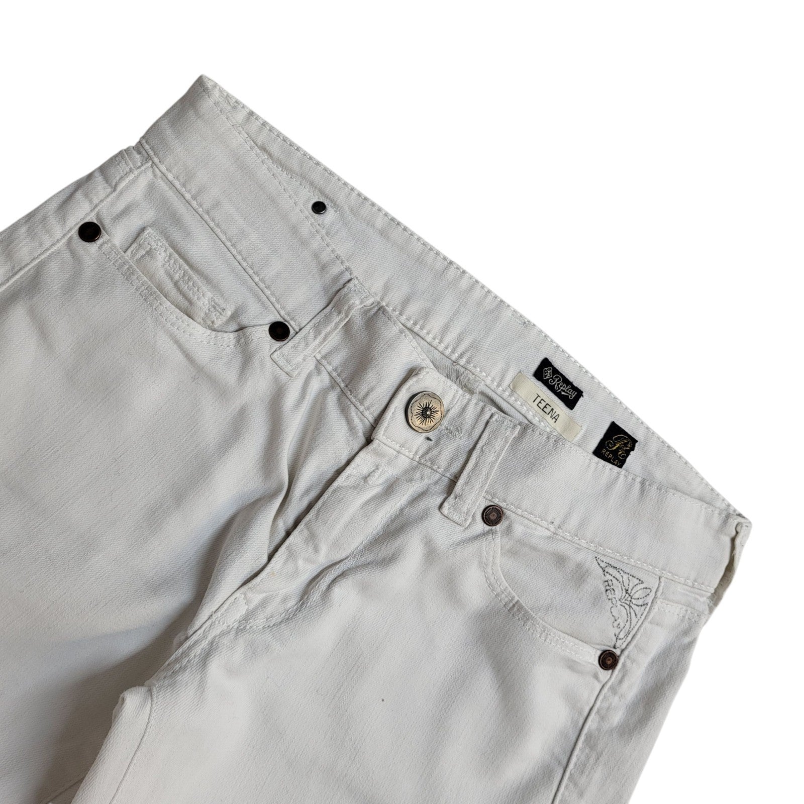 Replay Jeans Y2k White Bootcut Denim Uk Women's Size S W27 L34