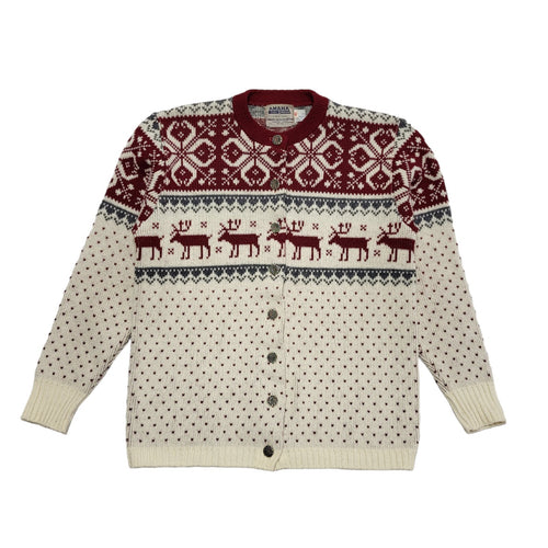 Amana 80s Vintage Red White Reindeer Round Neck Jumper Uk Women's Size 12