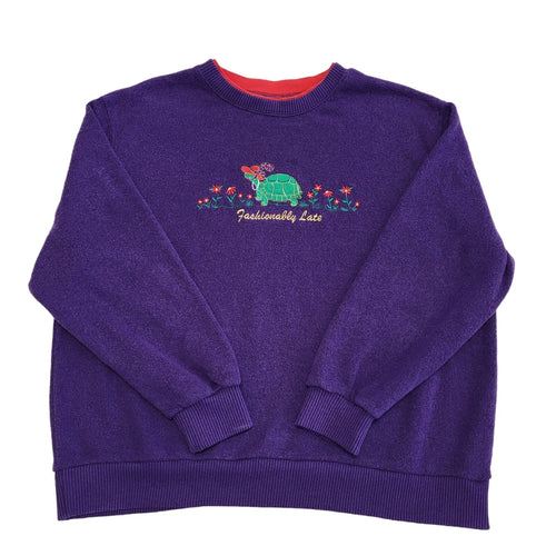 90s Vintage Cottagecore Purple Turtle Sweatshirt Women's Size XL