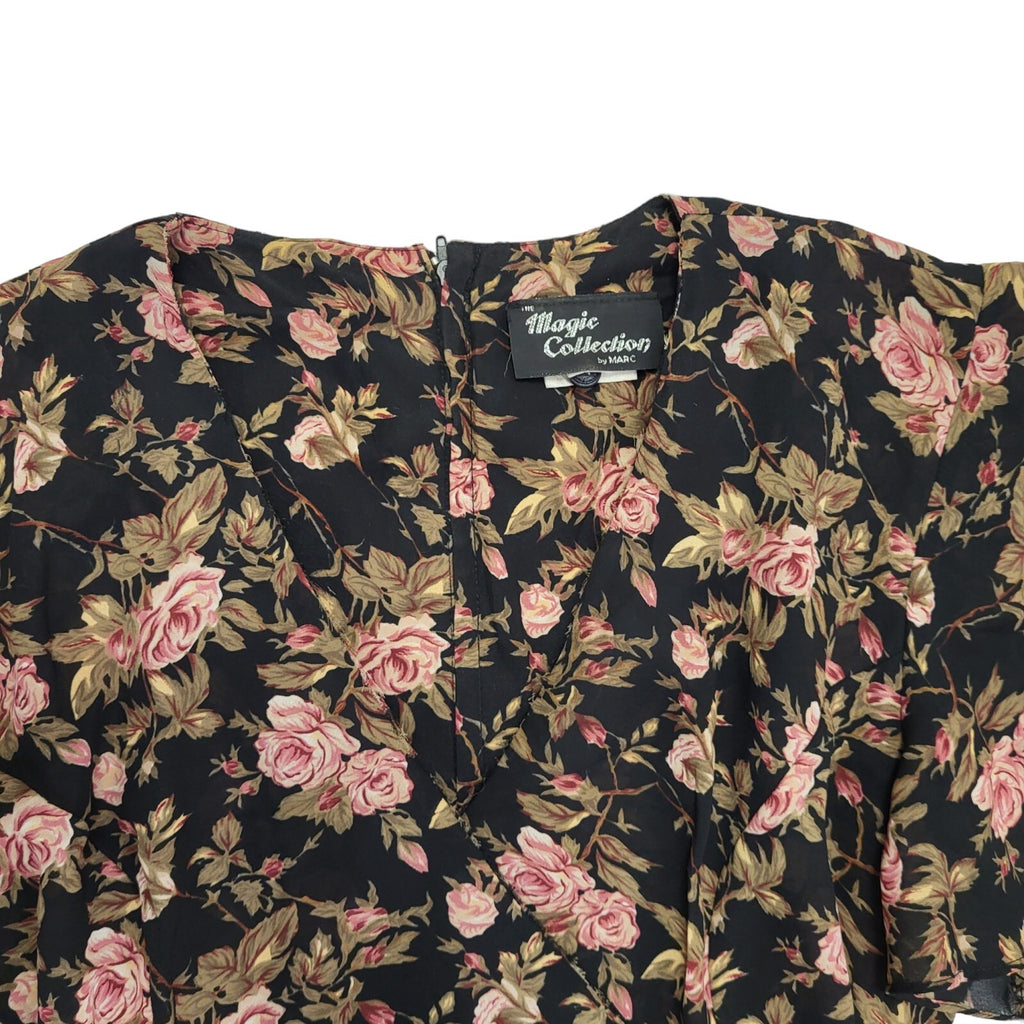 Magic Collection Black & Pink Floral Dress Women's UK14