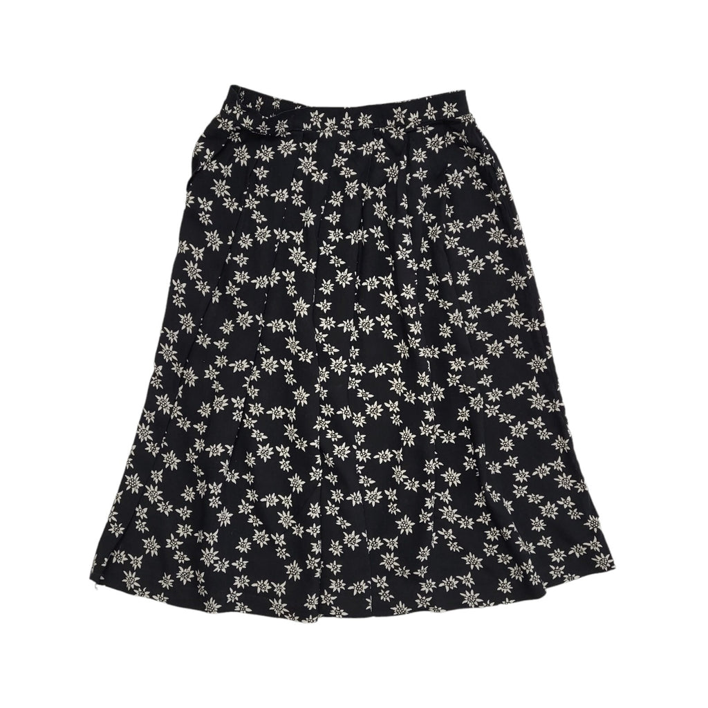 Marks and Spencer Vintage 90's Black Floral Pleated Midi Skirt Womens UK 14
