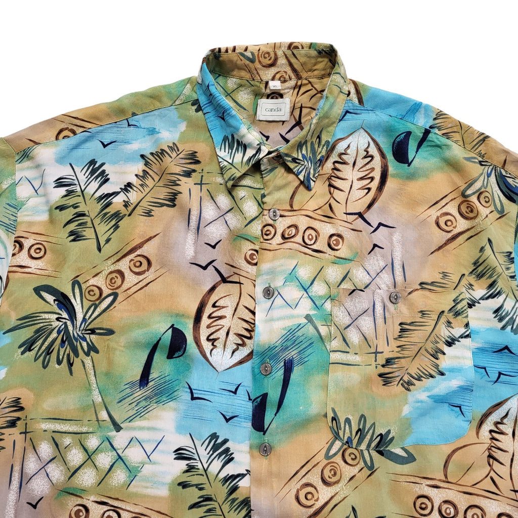 Canda 90s Green Blue Abstract Short Sleeve Retro Shirt Uk Men's Size XL