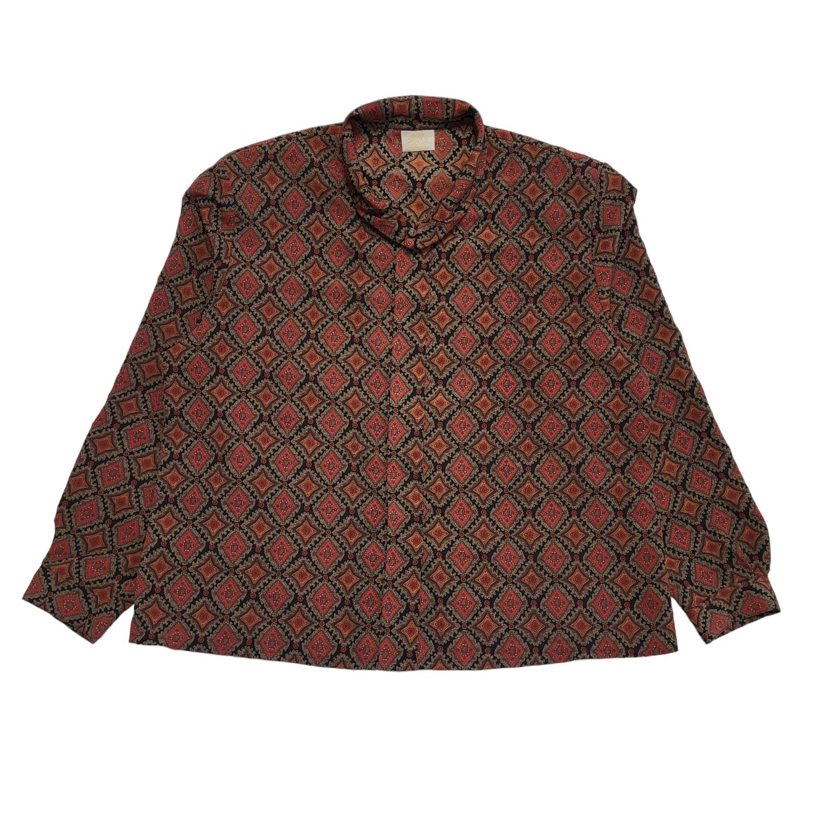 Eastex Vintage 90's Red & Black Geometric Long Sleeve Shirt Uk Women's Size 18